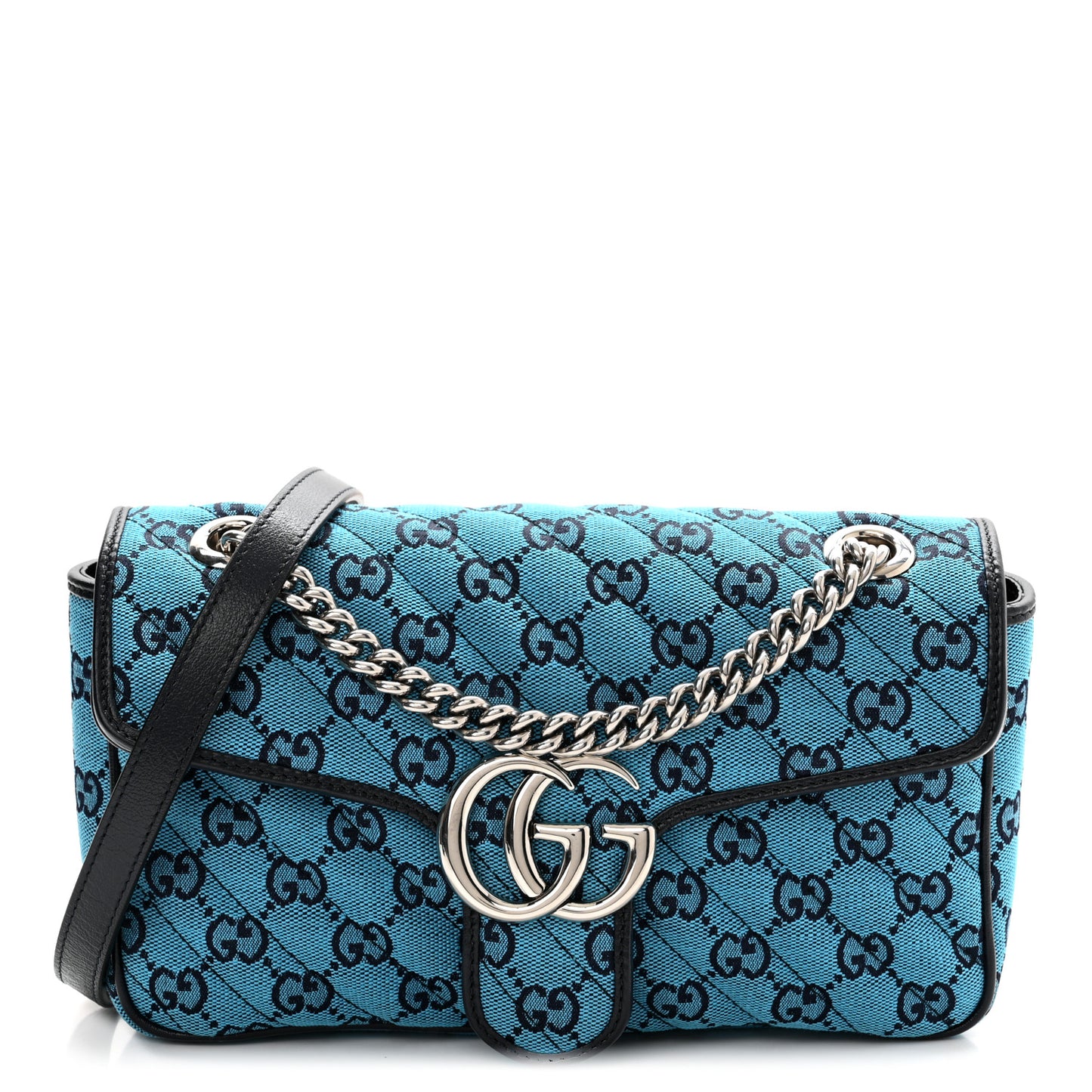 Monogram Multicolor Matelasse Diagonal Small GG Marmont Shoulder Bag Light Blue