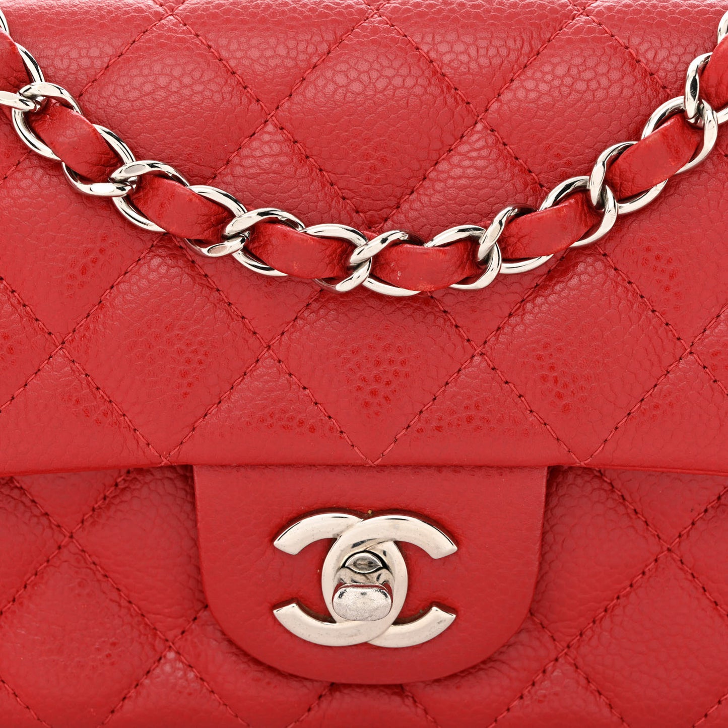 Caviar Quilted Mini Rectangular Flap Red