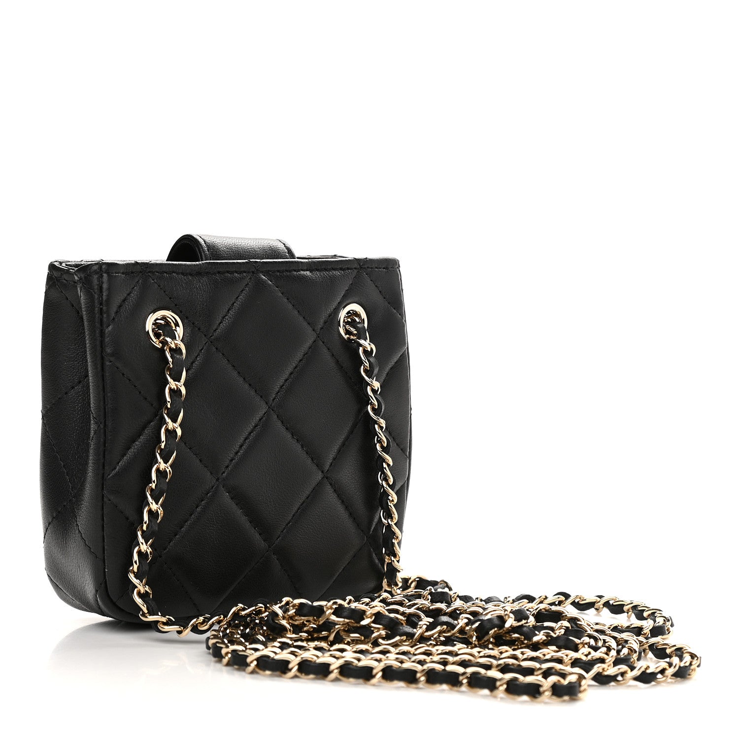Chanel Lambskin Quilted Tiny Shopping Clutch With Chain Black 3 of 9
