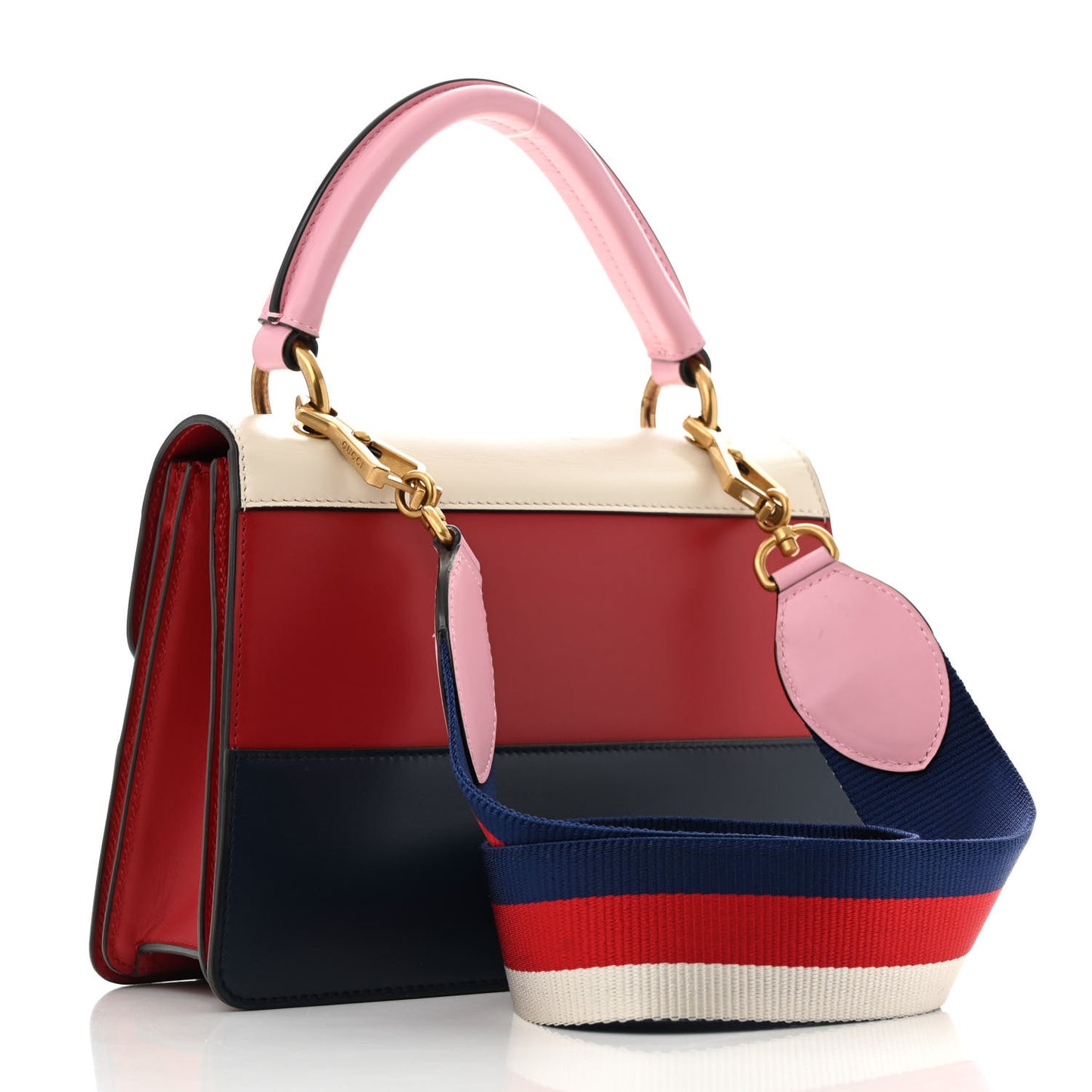 Calfskin Sylvie Web Small Queen Margaret Top Handle Bag Blue Agata Hibiscus Red Mystic White Sugar Pink