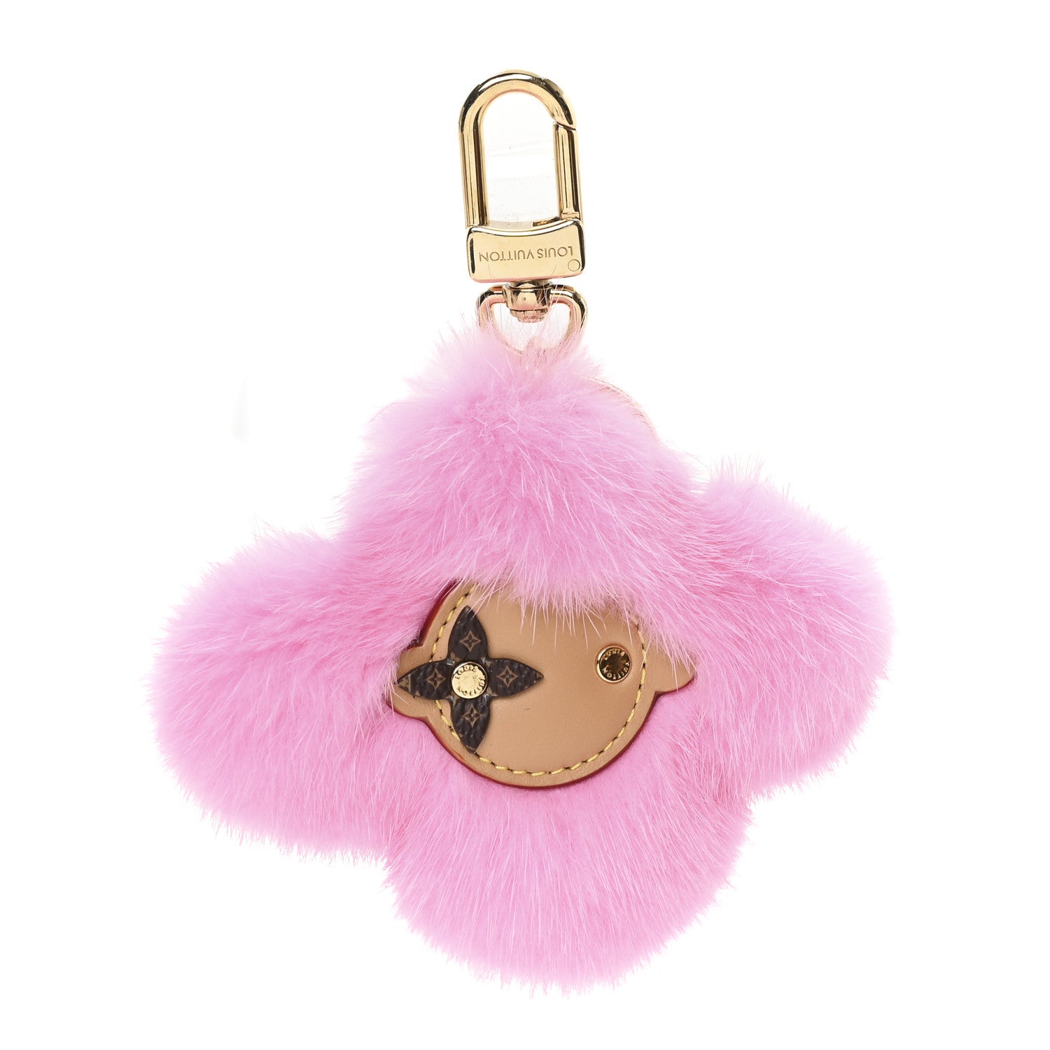 Louis Vuitton Calfskin Mink Fur Vivienne Bag Charm Key Holder Pink