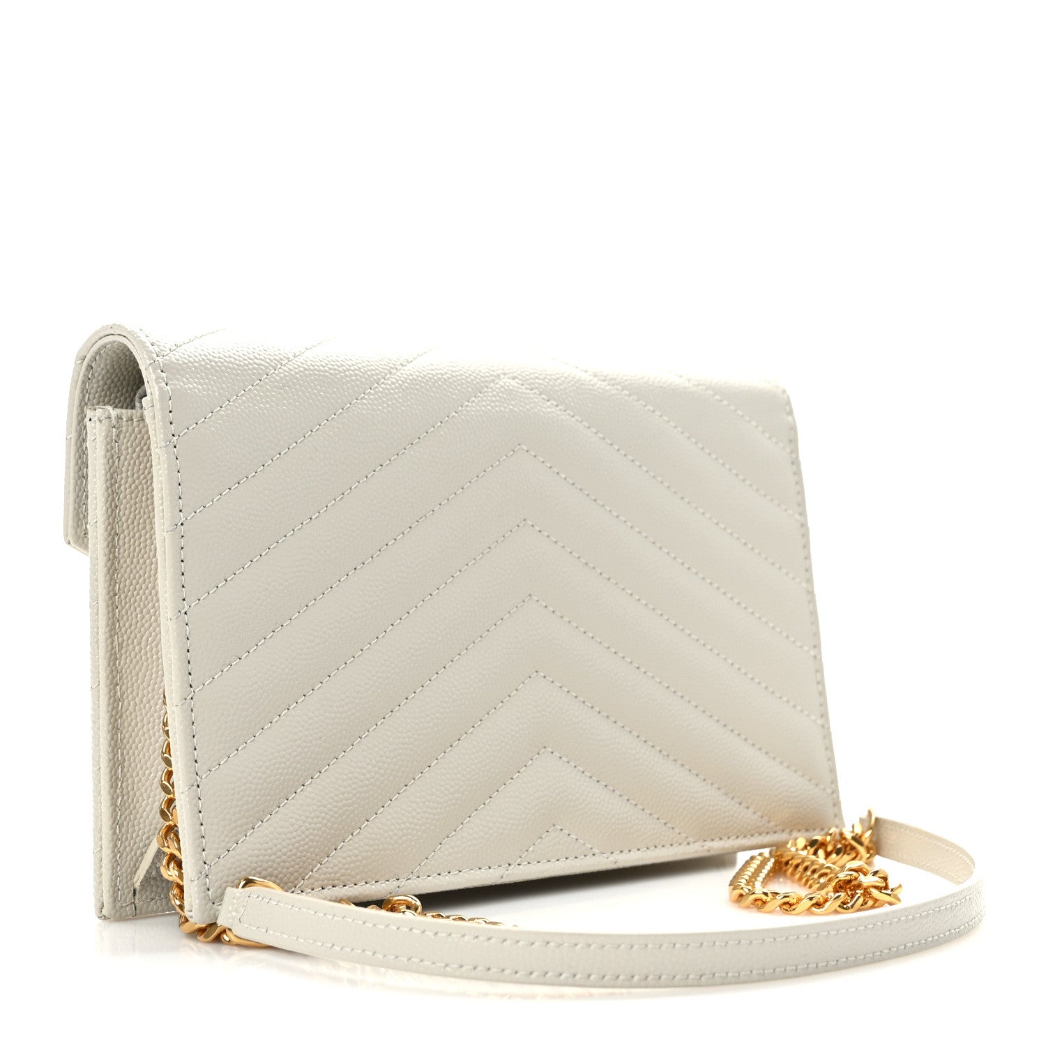 Saint Laurent Grain De Poudre Matelasse Chevron Monogram Envelope Chain Crema Soft 3 of 10