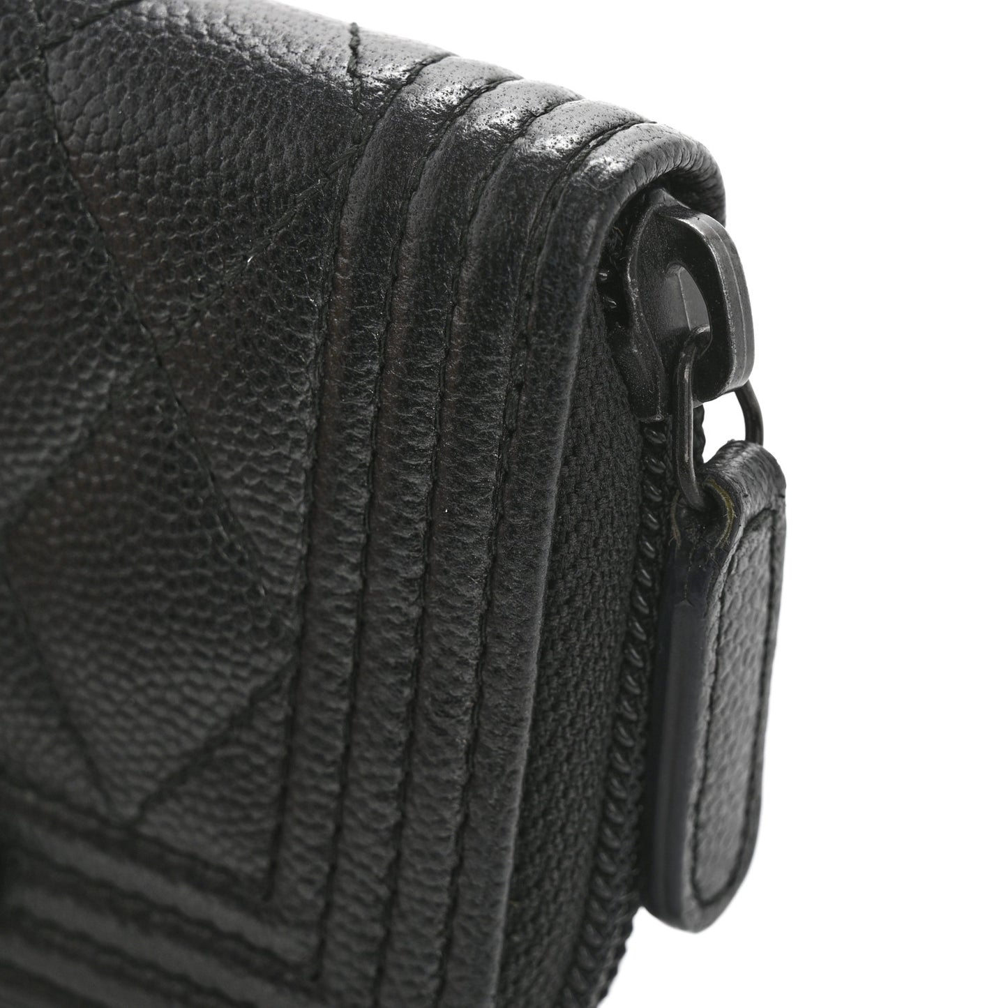 Caviar Quilted Boy Zip Around Coin Purse Wallet So Black