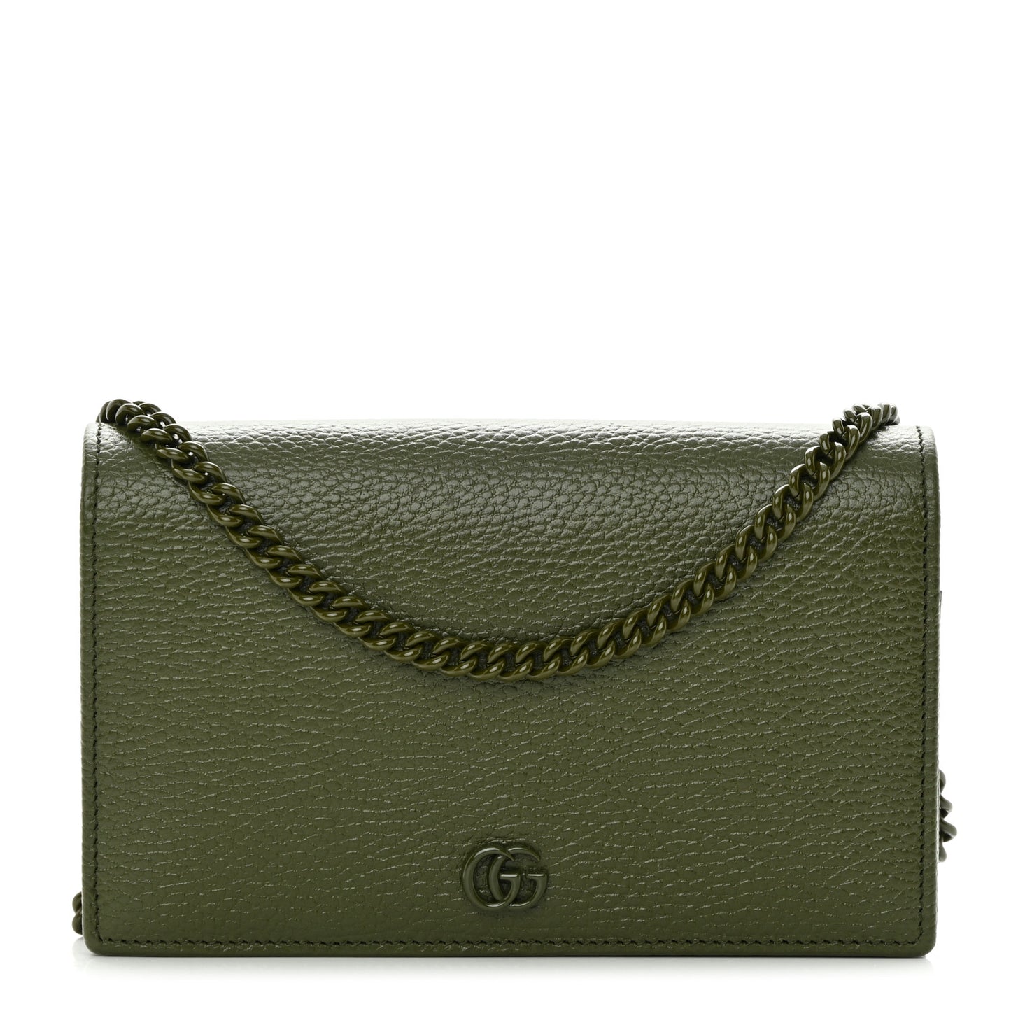 Dollar Calfskin Enamel Monochrome Mini GG Marmont Chain Wallet Military Wood