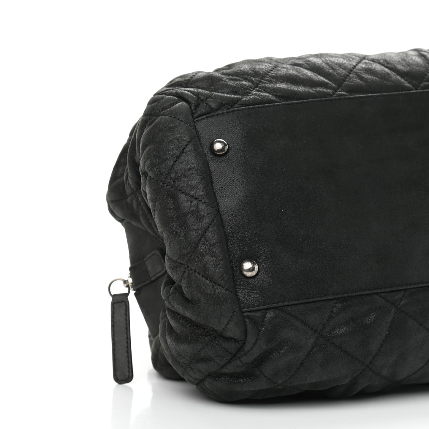 Iridescent Calfskin Chic Quilt Bowling Bag Black