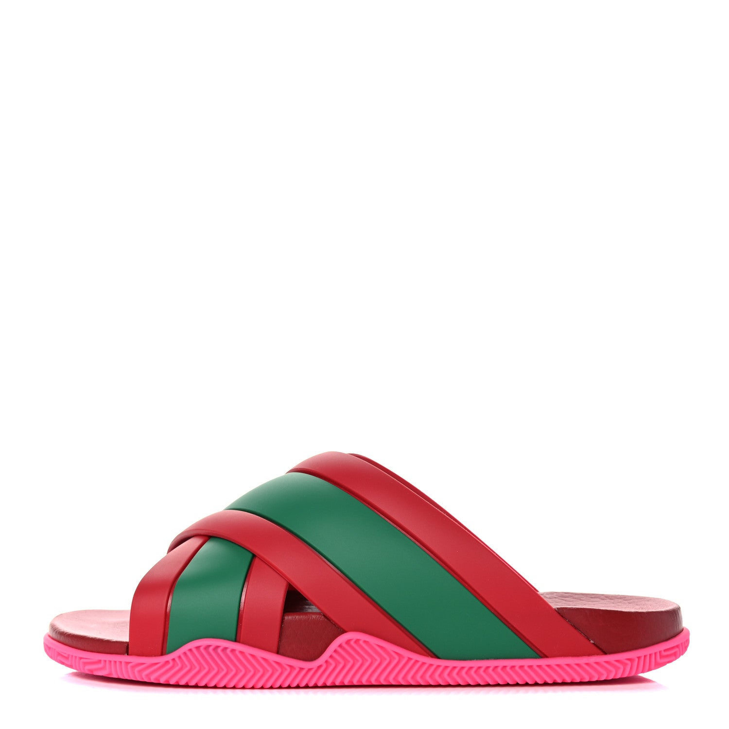 Gucci Rubber Web Womens Criss Cross Slide Sandals 39 Coral New