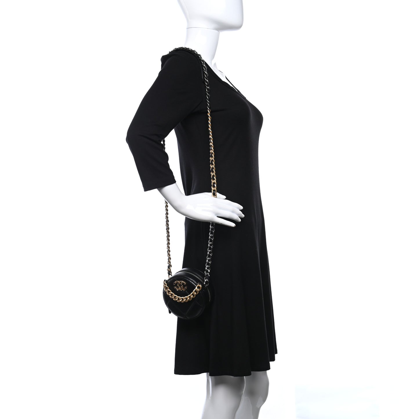 Lambskin Quilted Chanel 19 Round Clutch With Chain Black