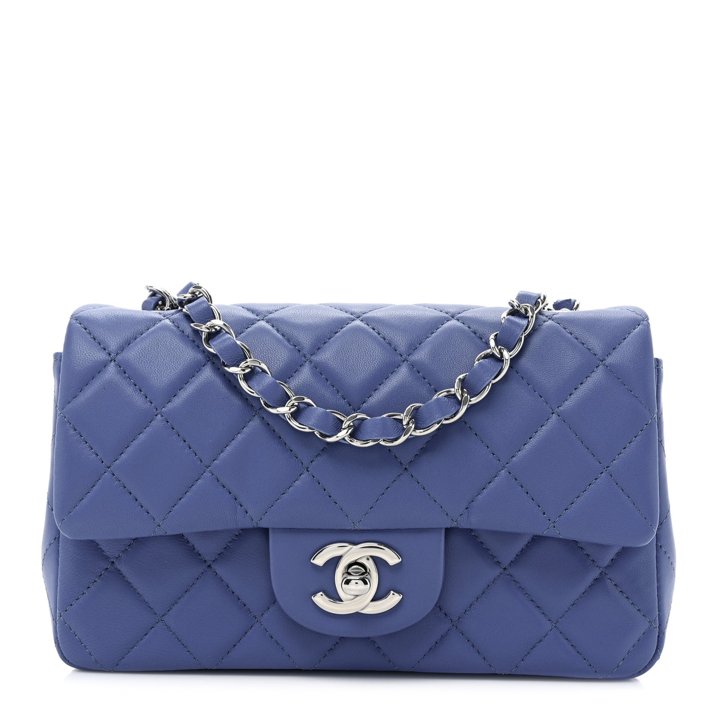 Lambskin Quilted Mini Rectangular Flap Blue