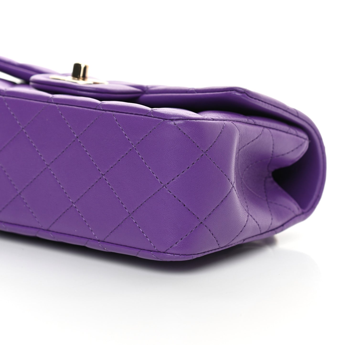 Lambskin Quilted Mini Top Handle Rectangular Flap Dark Purple