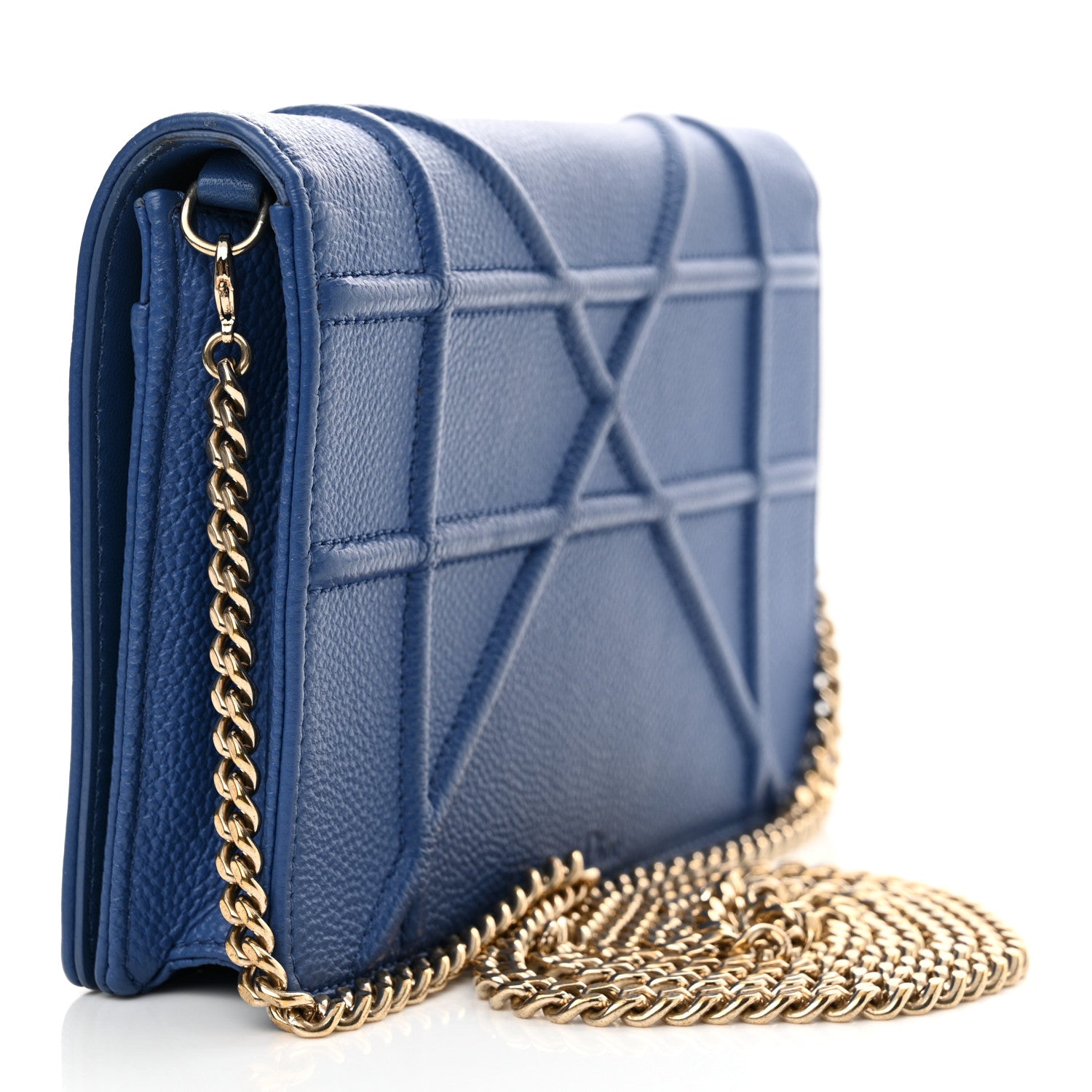 Christian Dior Grained Calfskin Diorama Wallet on Chain Pouch Blue 3 of 10