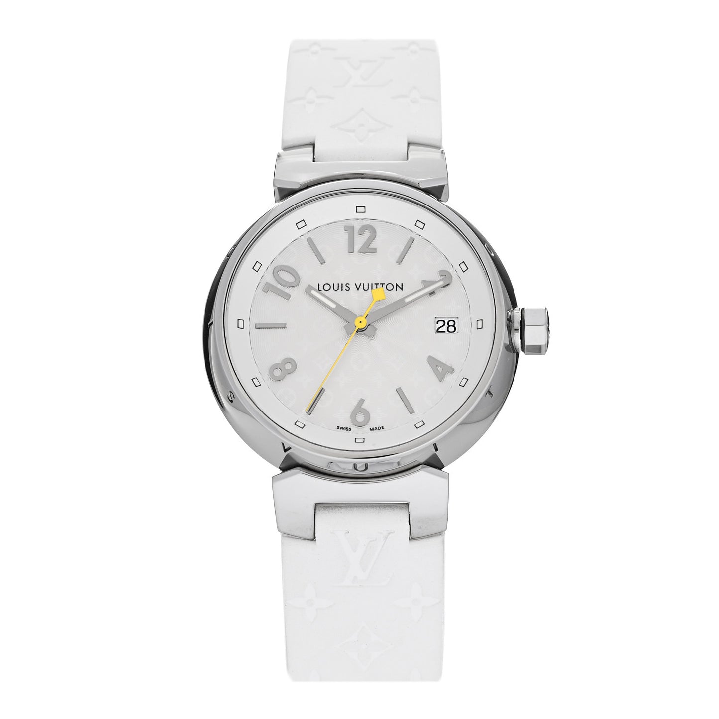 Stainless Steel Rubber 34mm Tambour Quartz Watch White