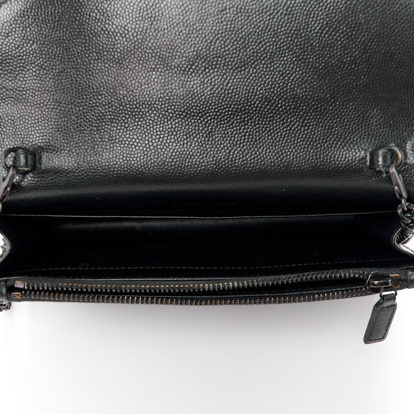 Grain De Poudre Matelasse Chevron Monogram Monochrome Envelope Chain Wallet Black
