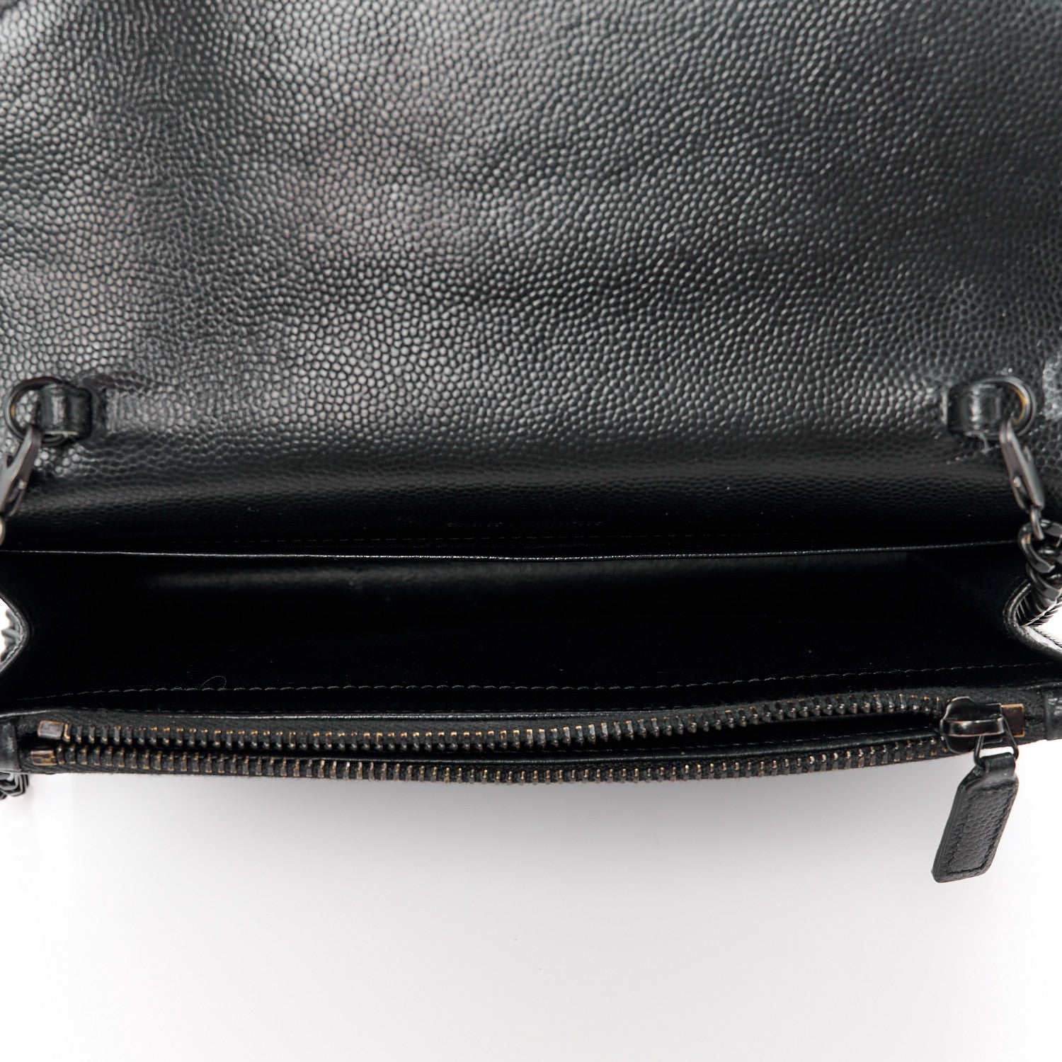 Saint Laurent Grain De Poudre Matelasse Chevron Monogram Monochrome Envelope Chain Wallet Black 5 of 11