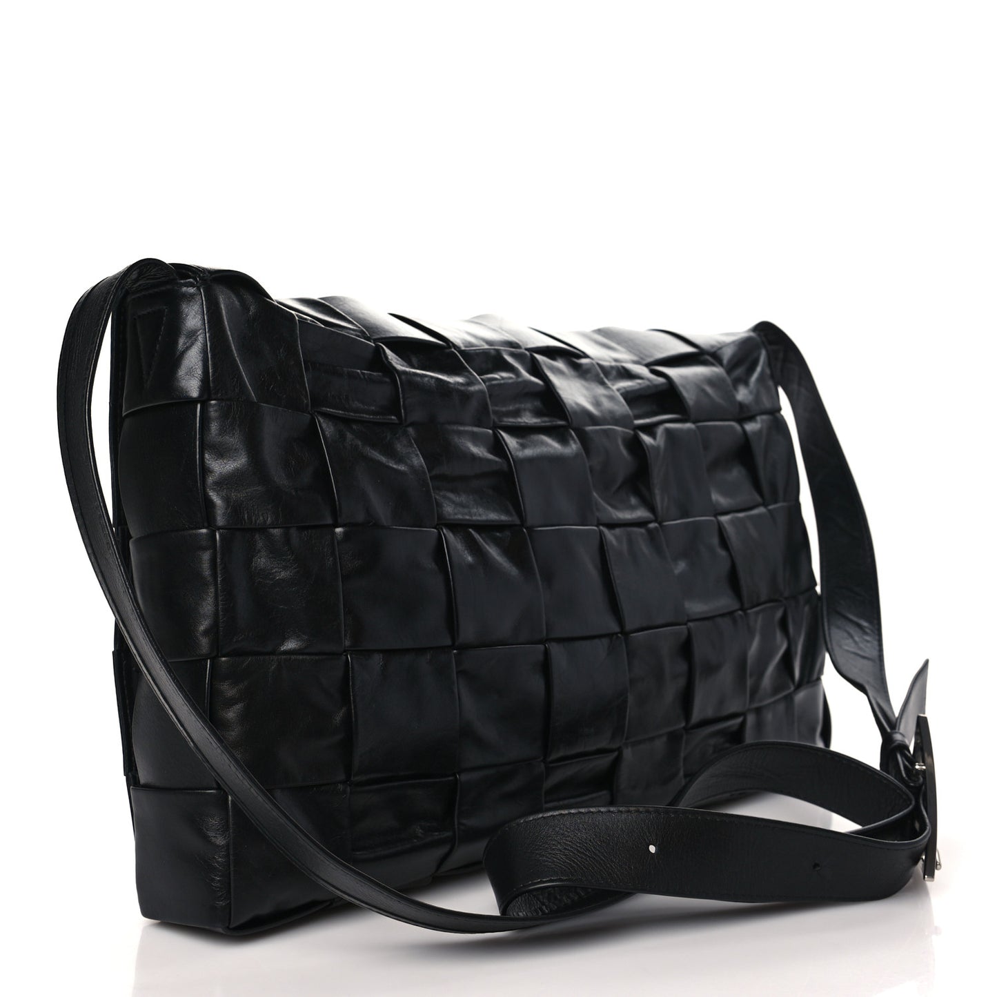 Paper Calfskin Maxi Intreccio Large Cassette Crossbody Bag Black