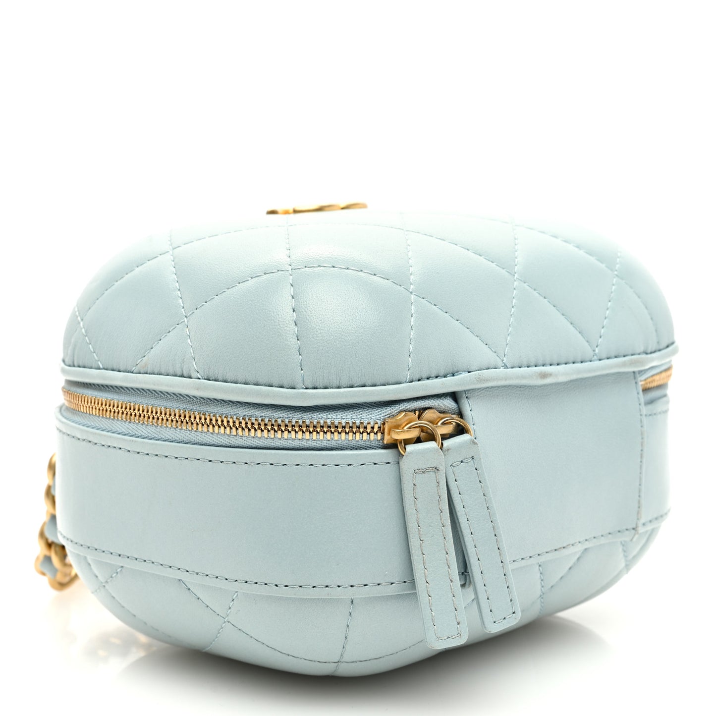 Lambskin Quilted Small CC Bubble Vanity Case With Chain Light Blue