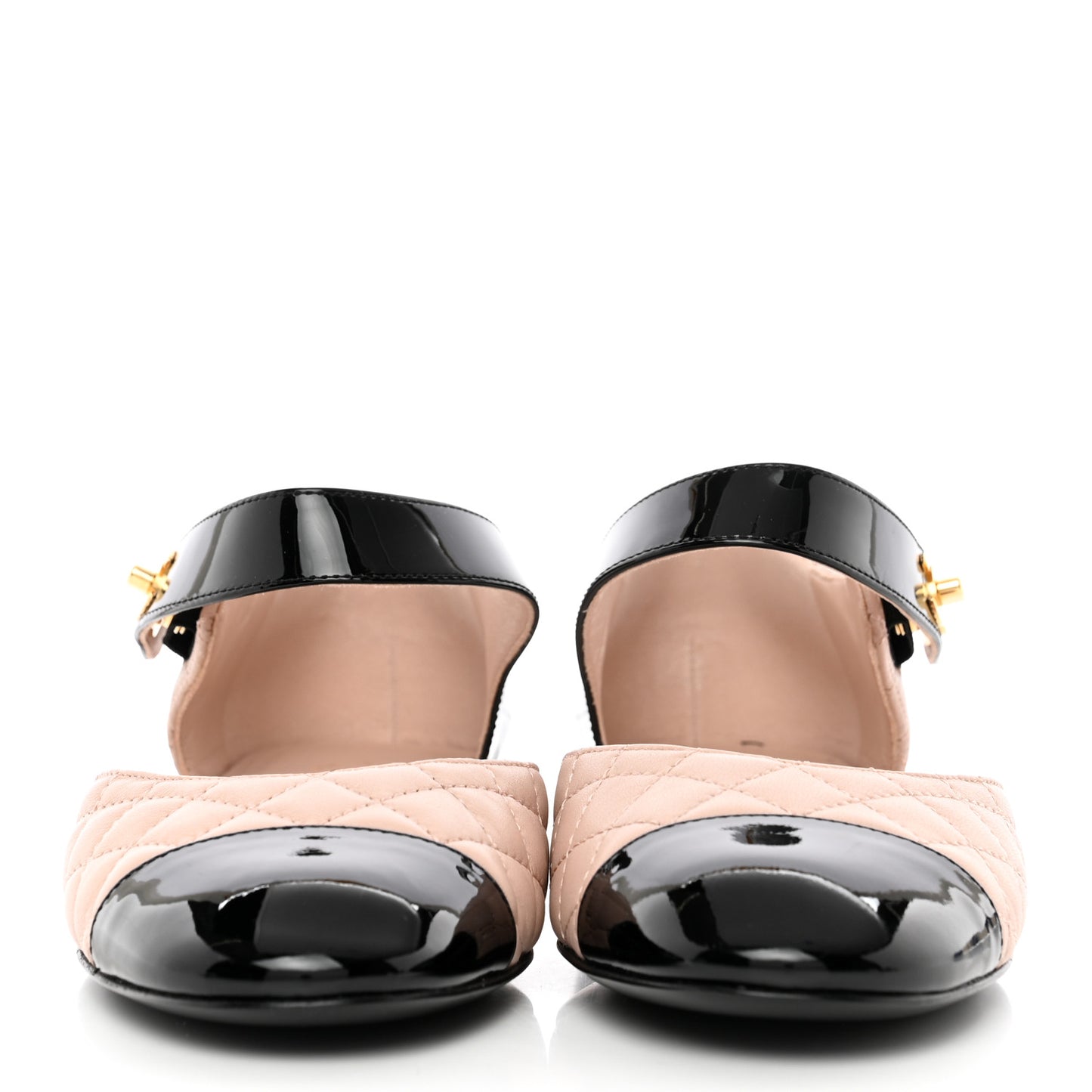 Patent Lambskin Quilted Cap Toe Ballerina Flats 36 Beige Black