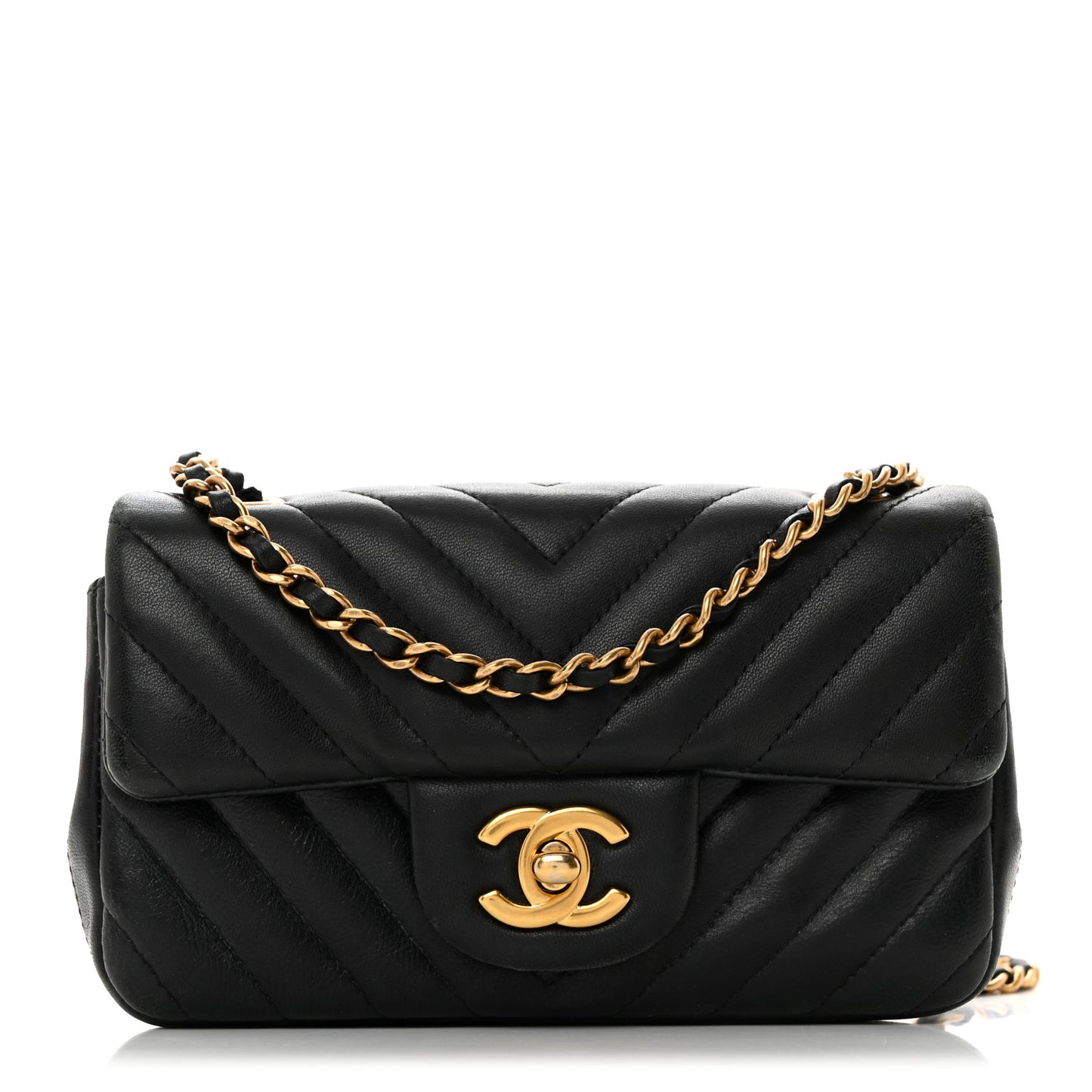 Lambskin Chevron Quilted Extra Mini Rectangular Flap Black
