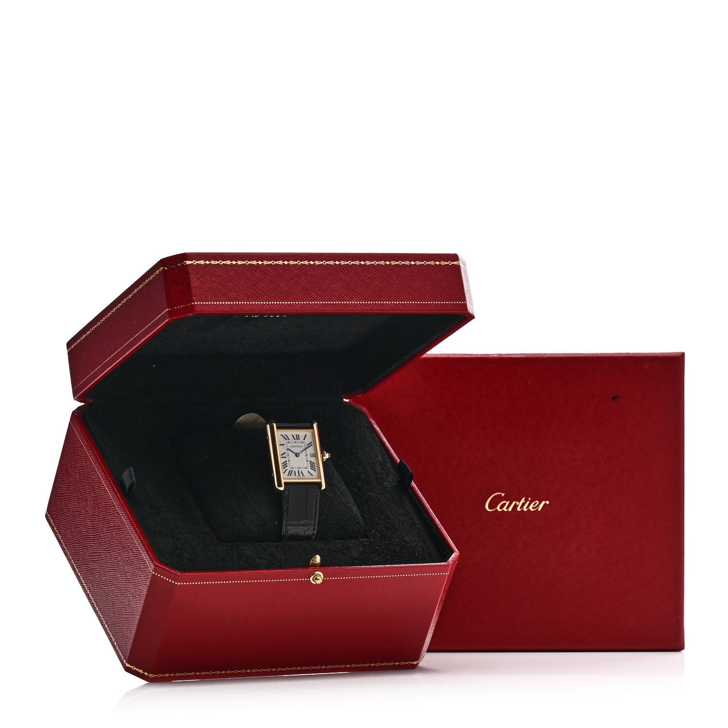 18K Yellow Gold Alligator 26mm Tank Louis Quartz Watch