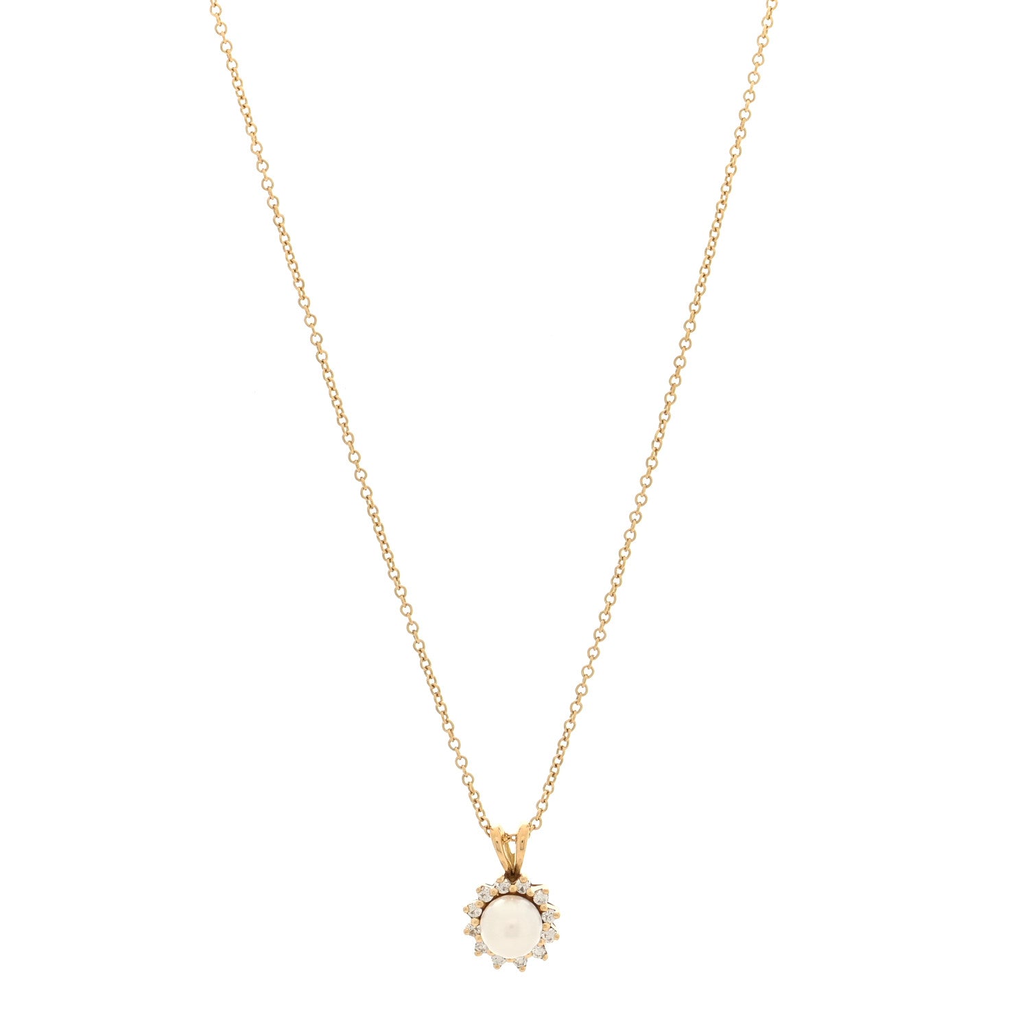 Tiffany 18K Yellow Gold Diamond Cultured Pearl 5.5-6mm Pendant