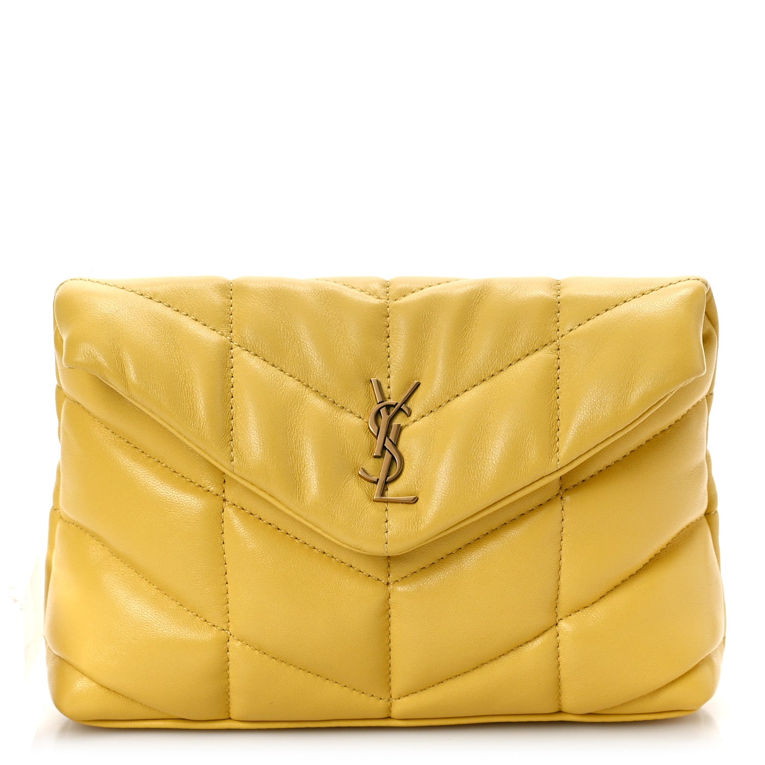 Saint Laurent Lambskin Monogram Loulou Puffer Pouch Clutch Yellow