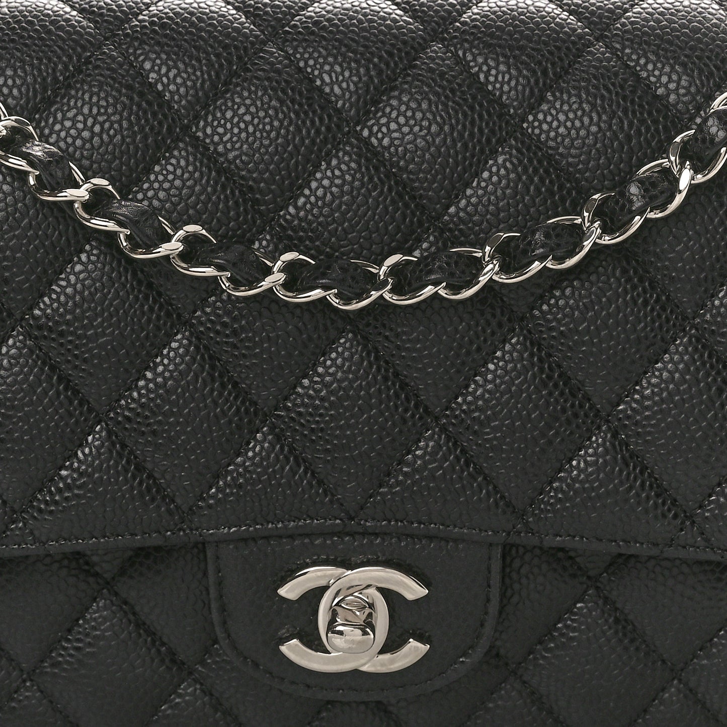 Caviar Quilted Medium Double Flap Black