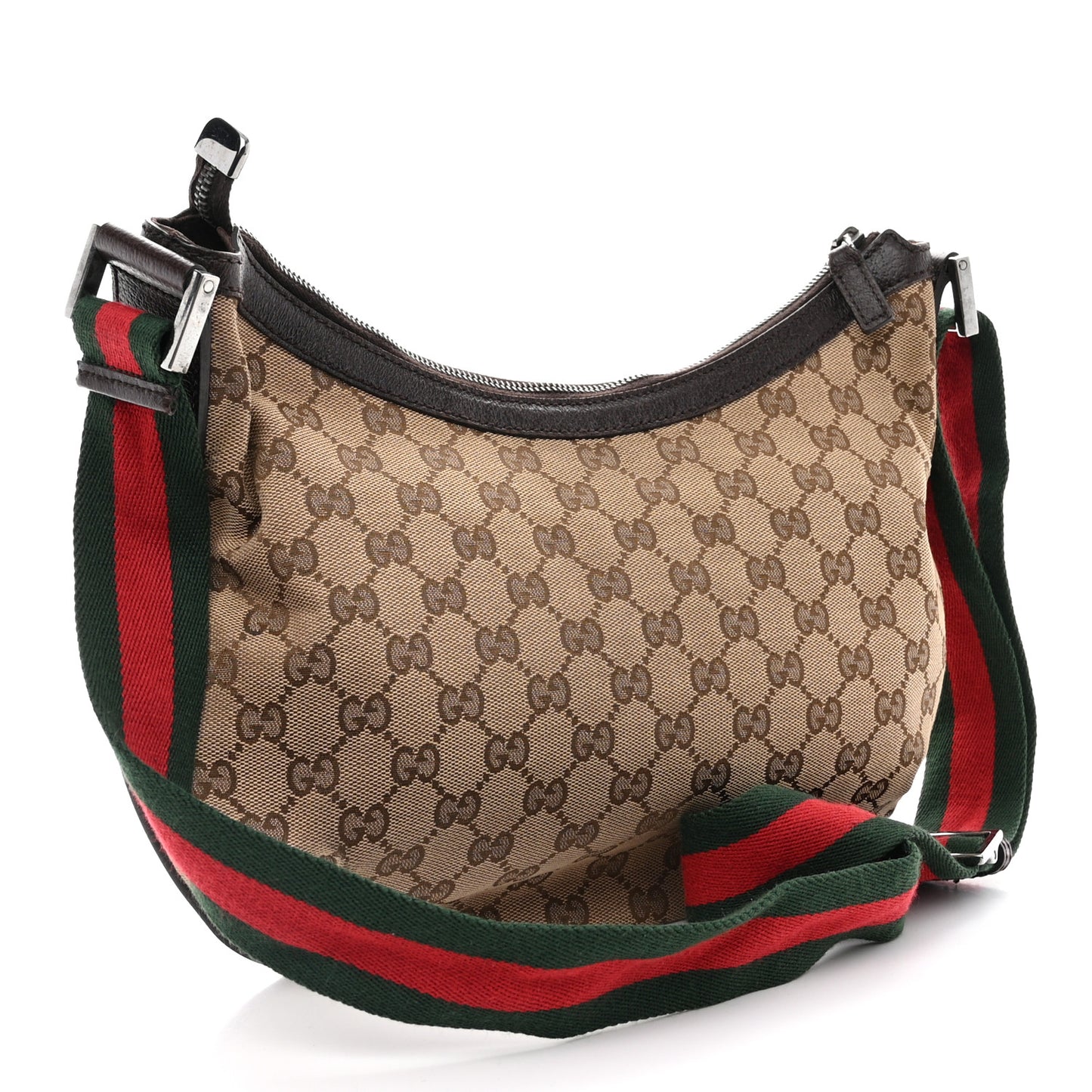 Monogram Web Medium Half Moon Hobo Dark Brown