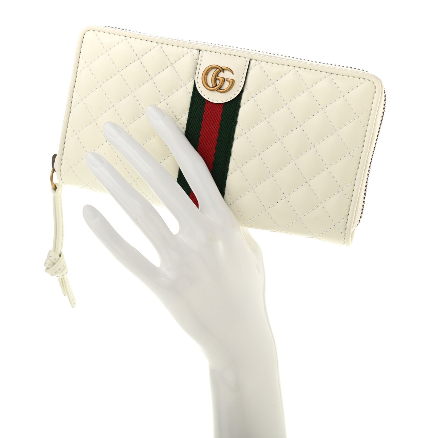 Calfskin Web Trapuntata GG Zip Around Wallet Off White