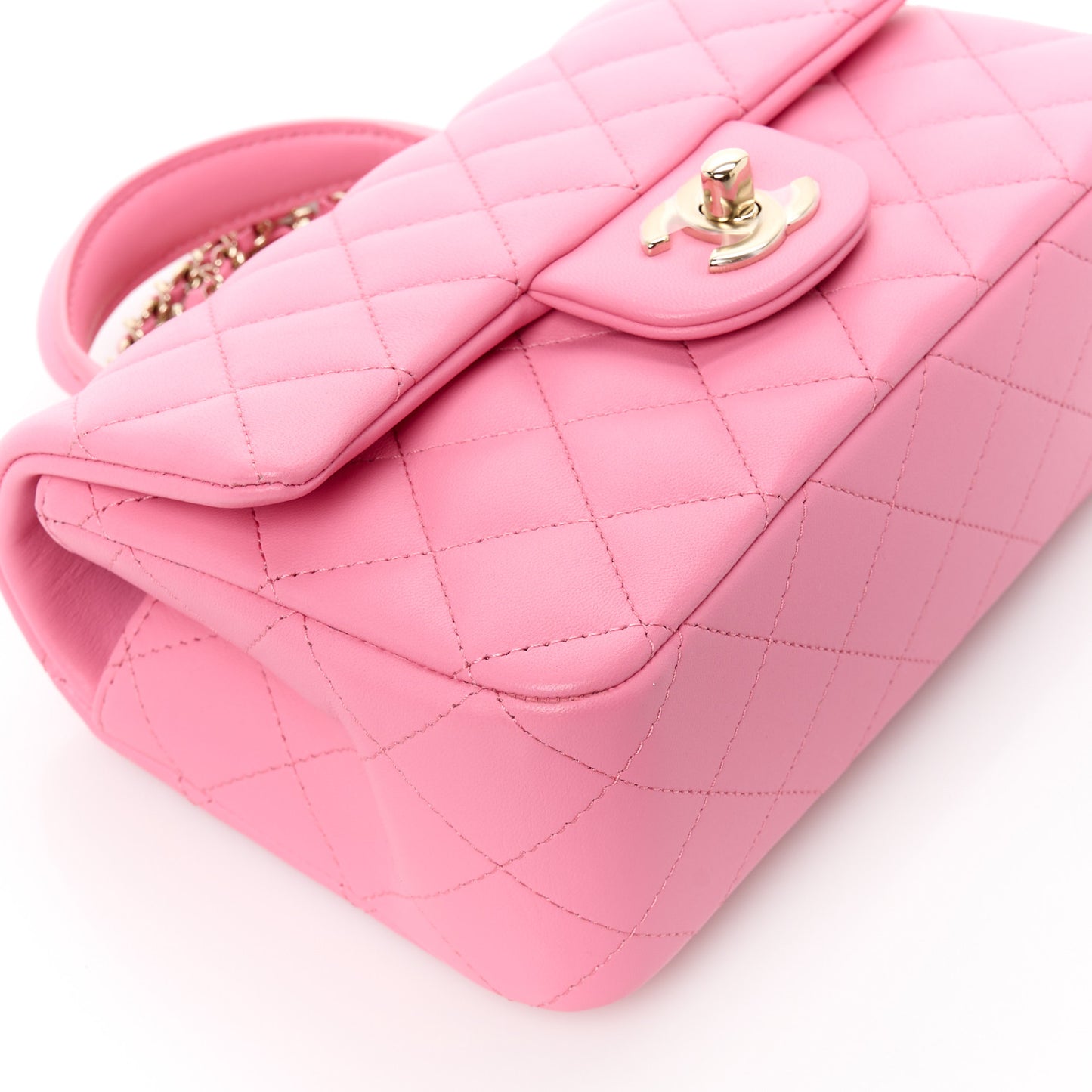 Lambskin Quilted Mini Top Handle Rectangular Flap Pink