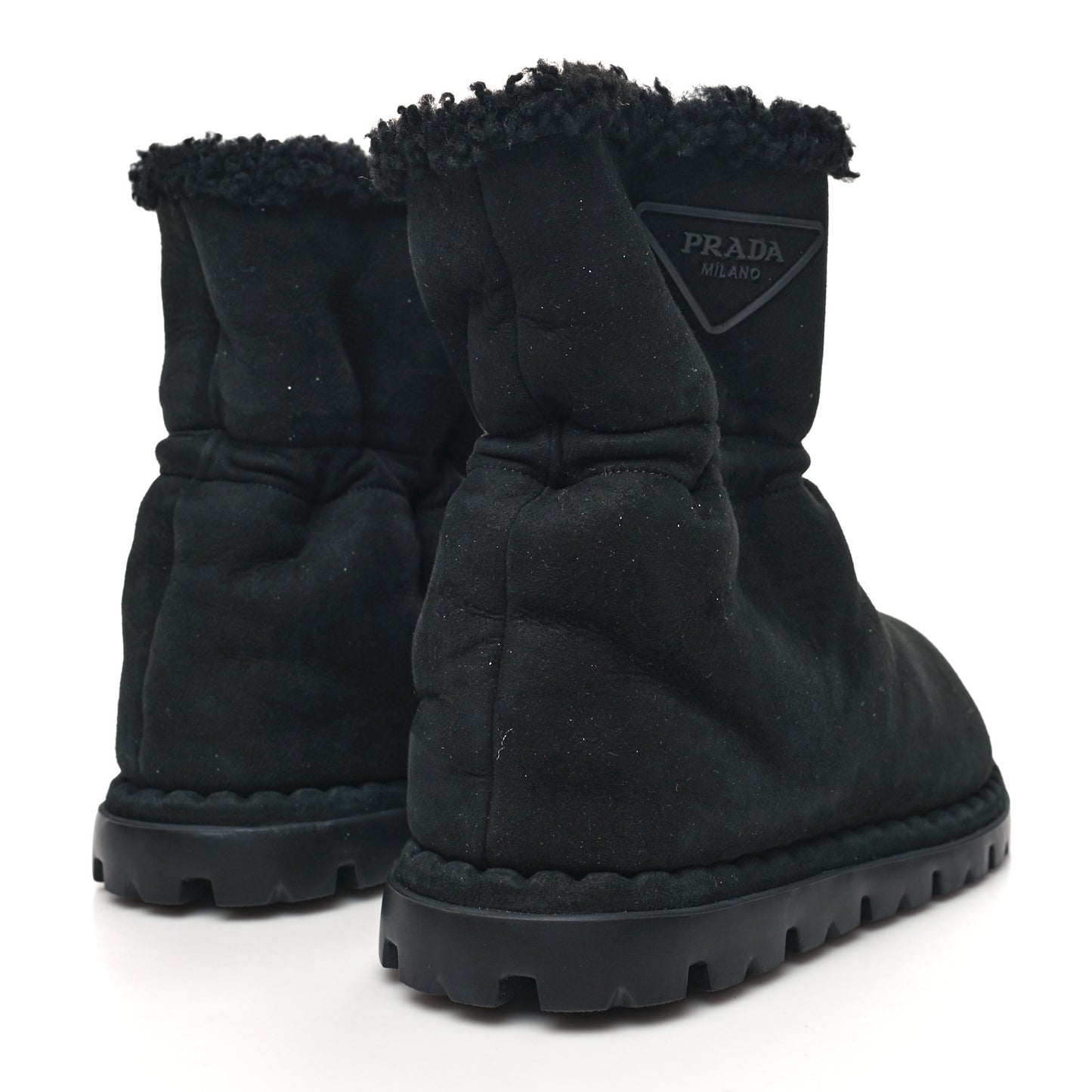 Shearling Triangle Logo Drawcord 20mm Ankle Boots 36.5 Black