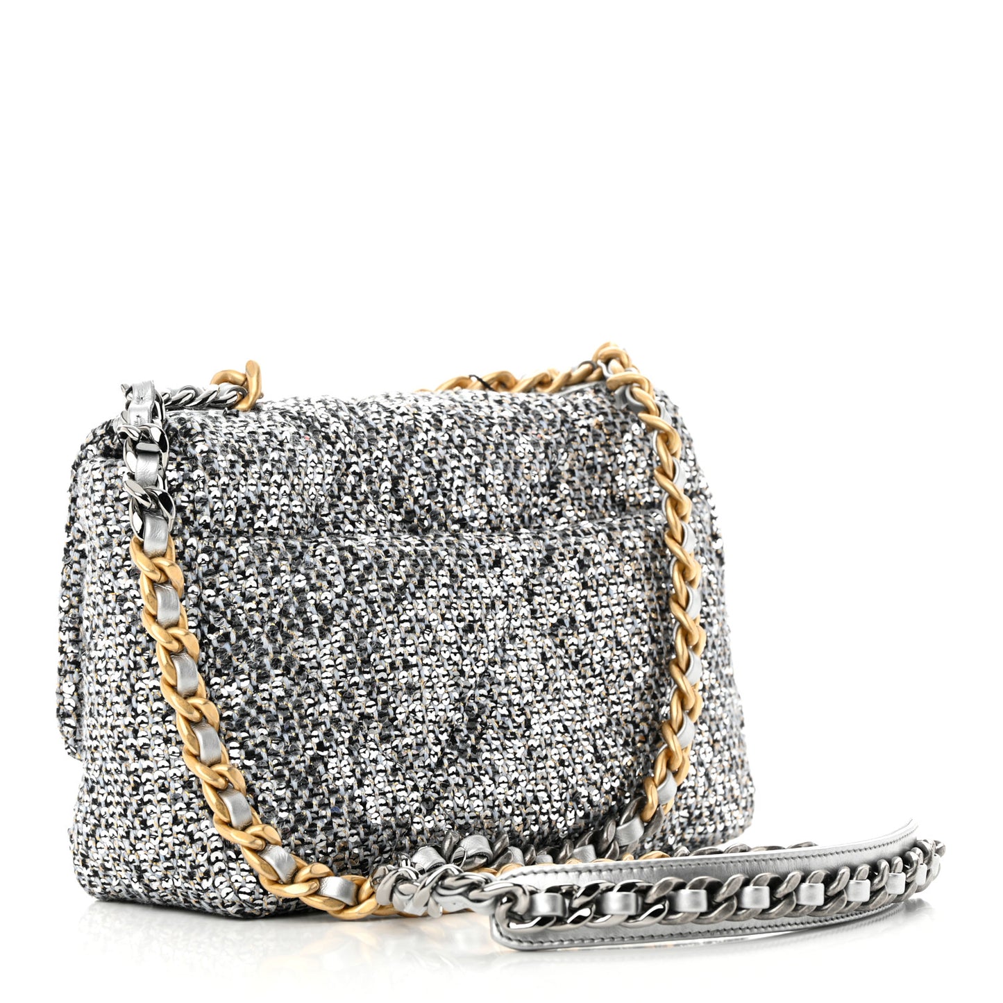 Sequin Quilted Medium Chanel 19 Flap Silver