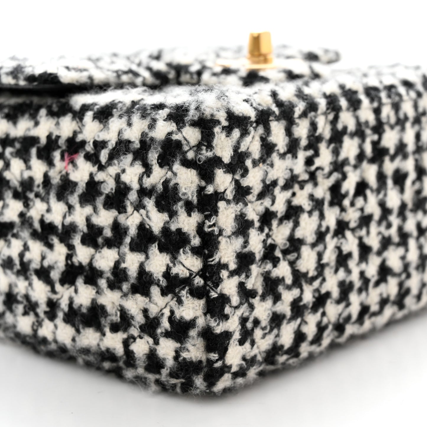 Tweed Houndstooth Quilted Mini Square Flap White Black