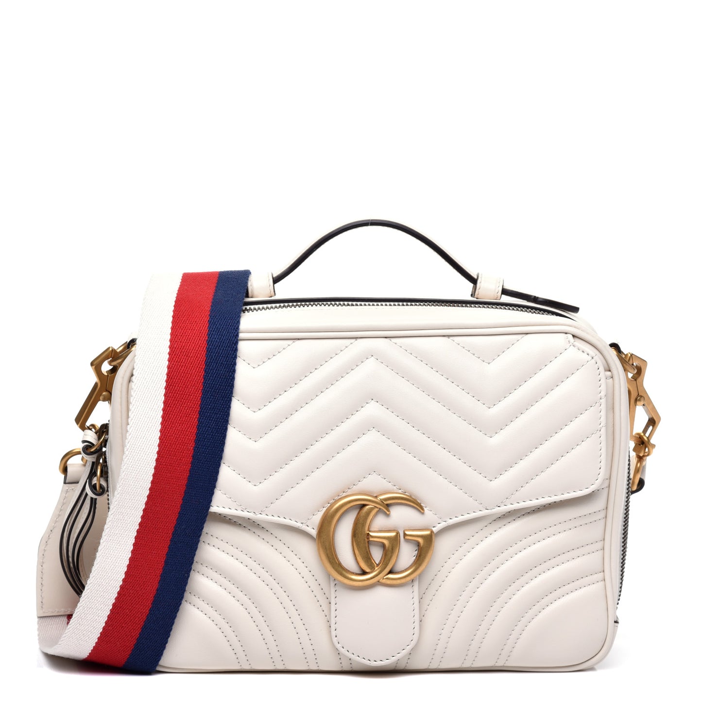 Calfskin Matelasse Sylvie Web Small GG Marmont Top Handle Shoulder Bag White