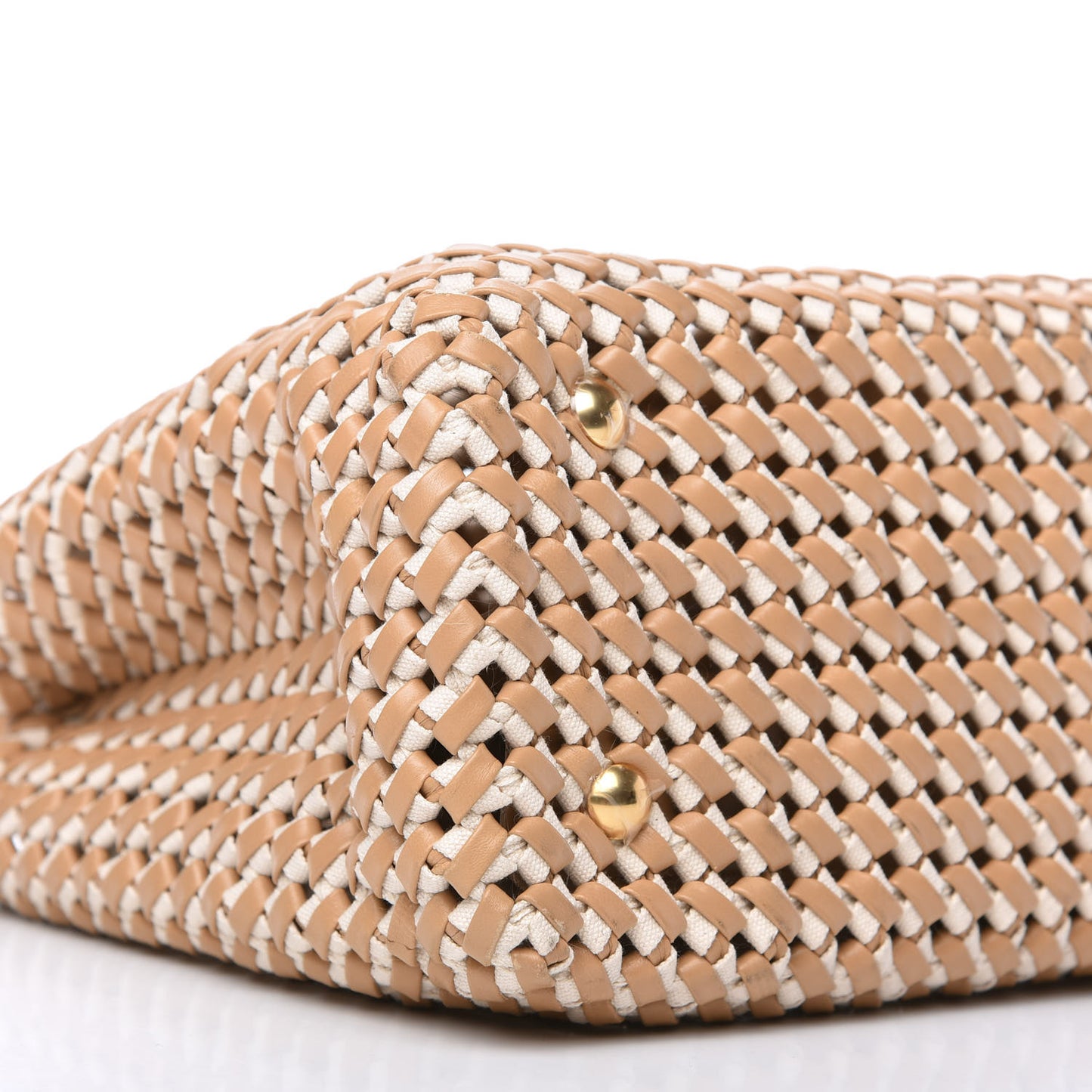 Nappa Woven Medium Peekaboo Iconic Satchel Beige
