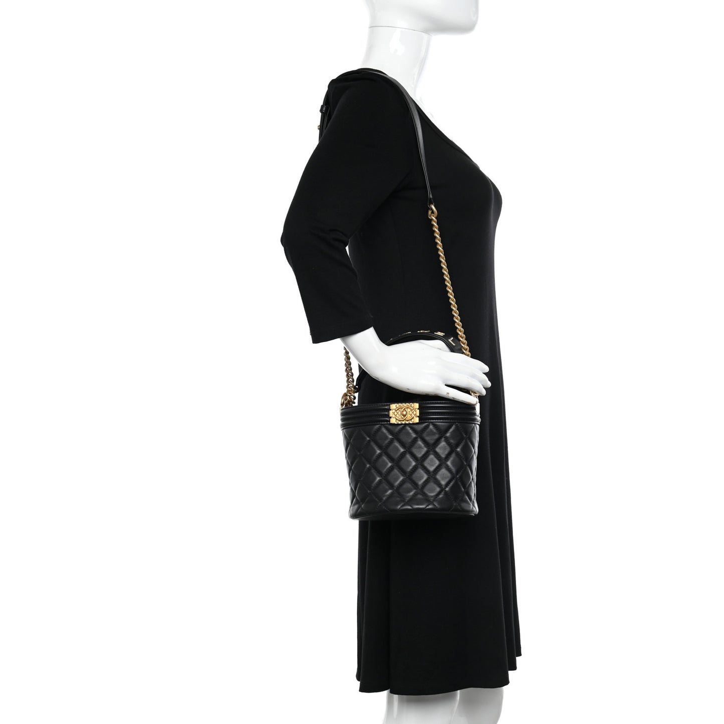 Calfskin Quilted Boy Bucket Bag Black