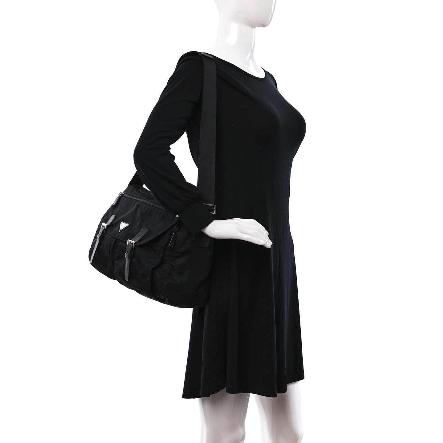 Tessuto Nylon Saffiano Vela Messenger Bag Black