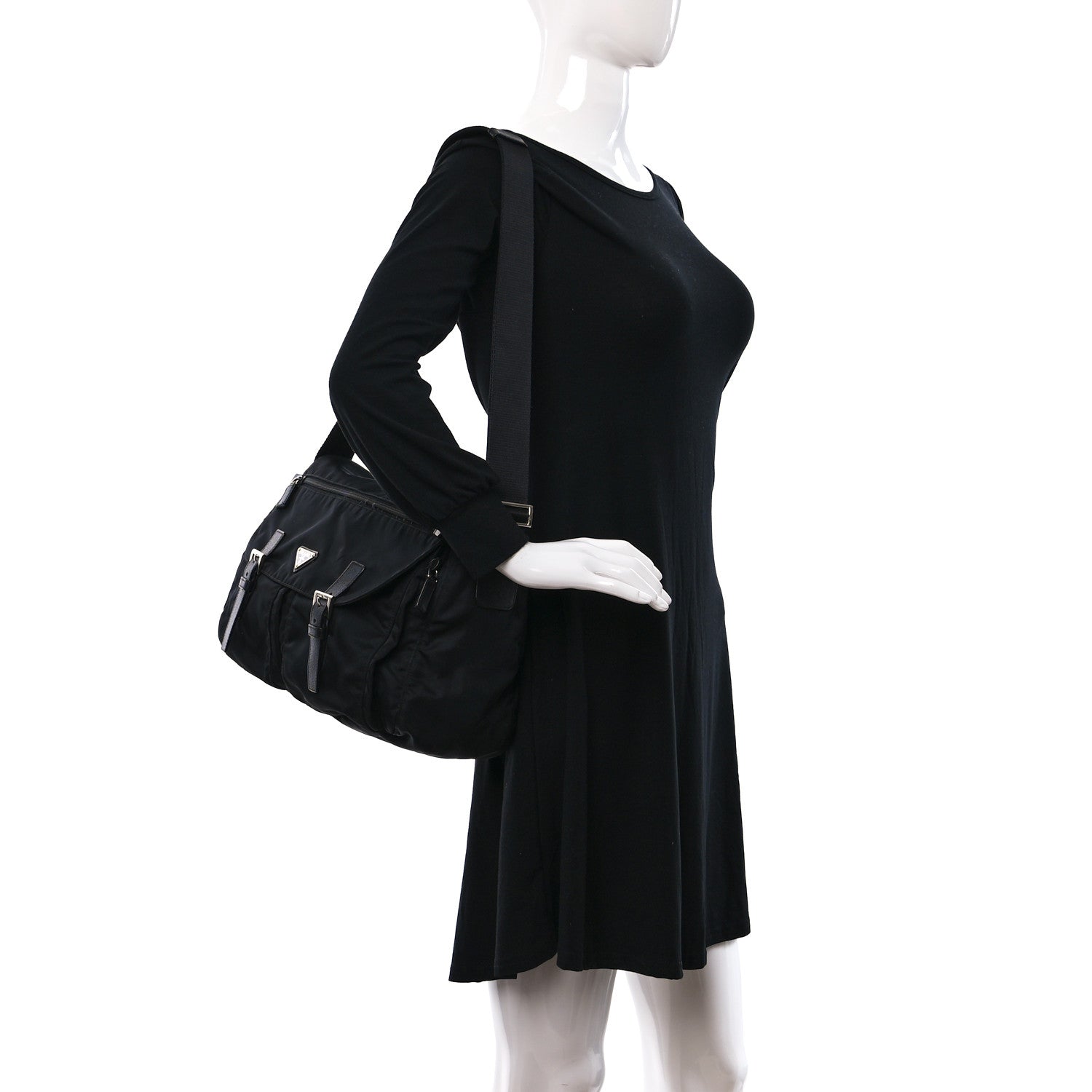 Prada Tessuto Nylon Saffiano Vela Messenger Bag Black 2 of 10