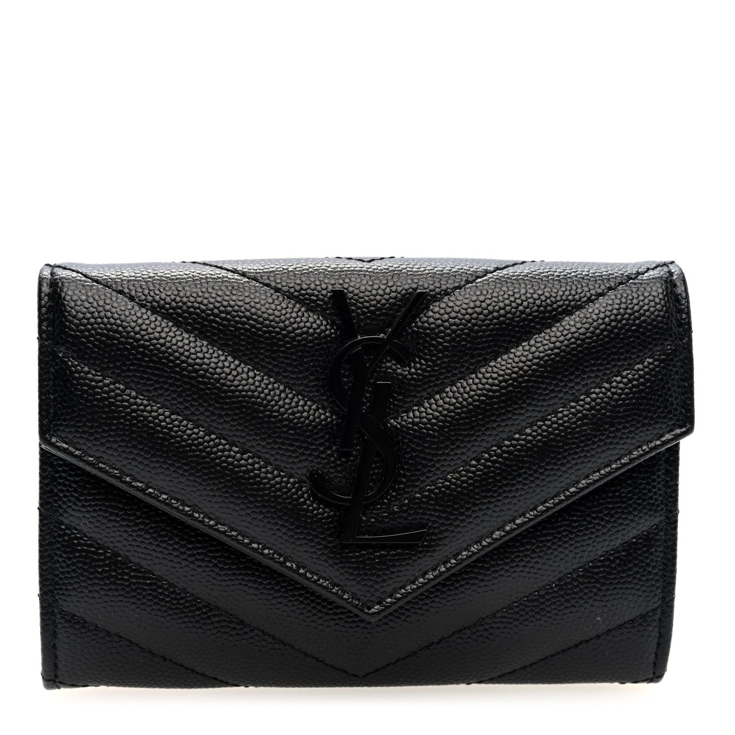 Grain De Poudre Matelasse Chevron Small Monochome Monogram Envelope Wallet Black
