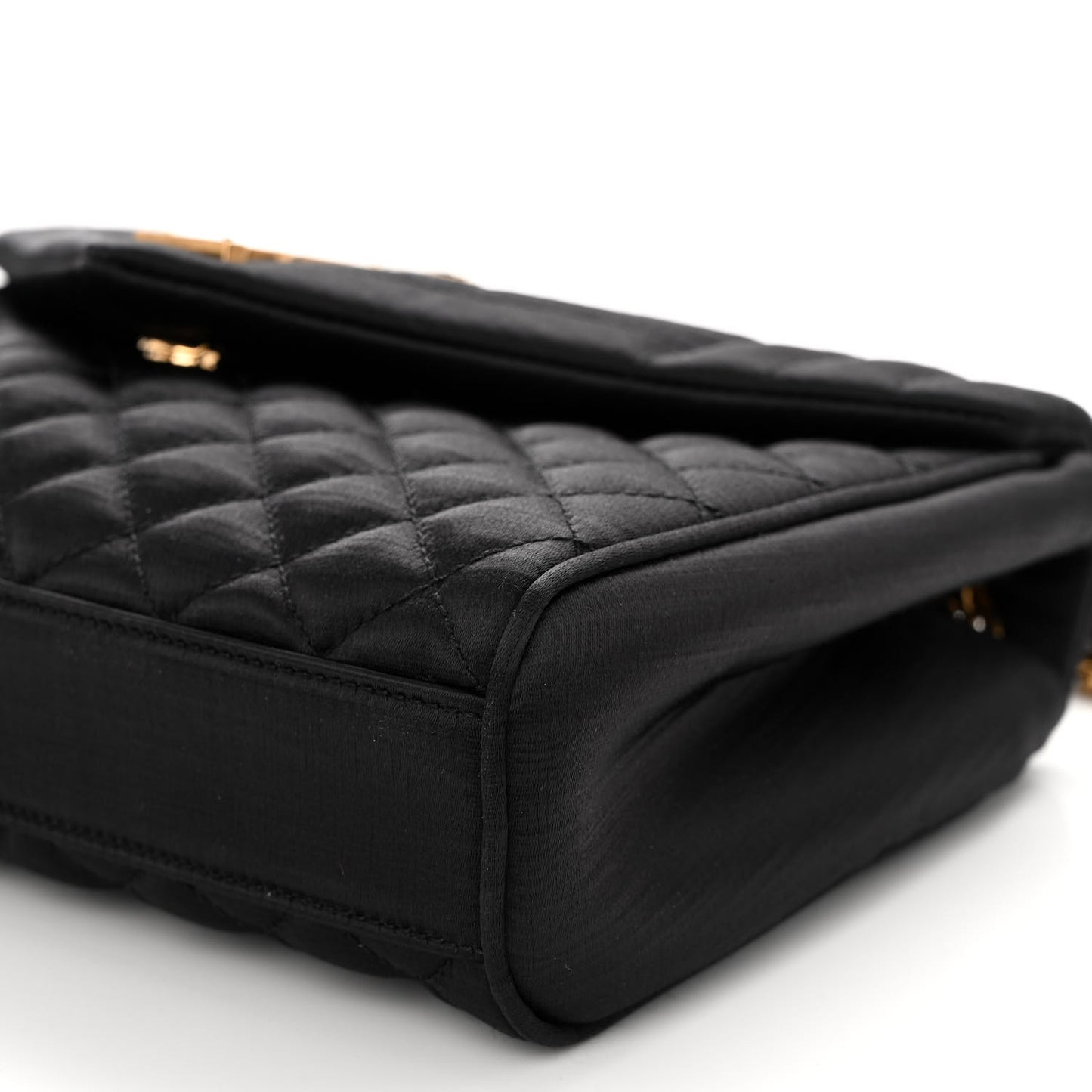 Satin Mixed Matelasse Triquilt Medium Monogram Envelope Satchel Black