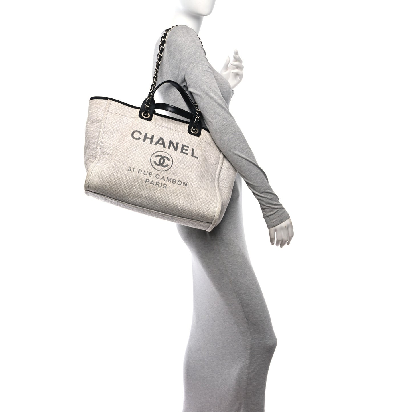 Woven Straw Raffia Medium Deauville Tote Grey