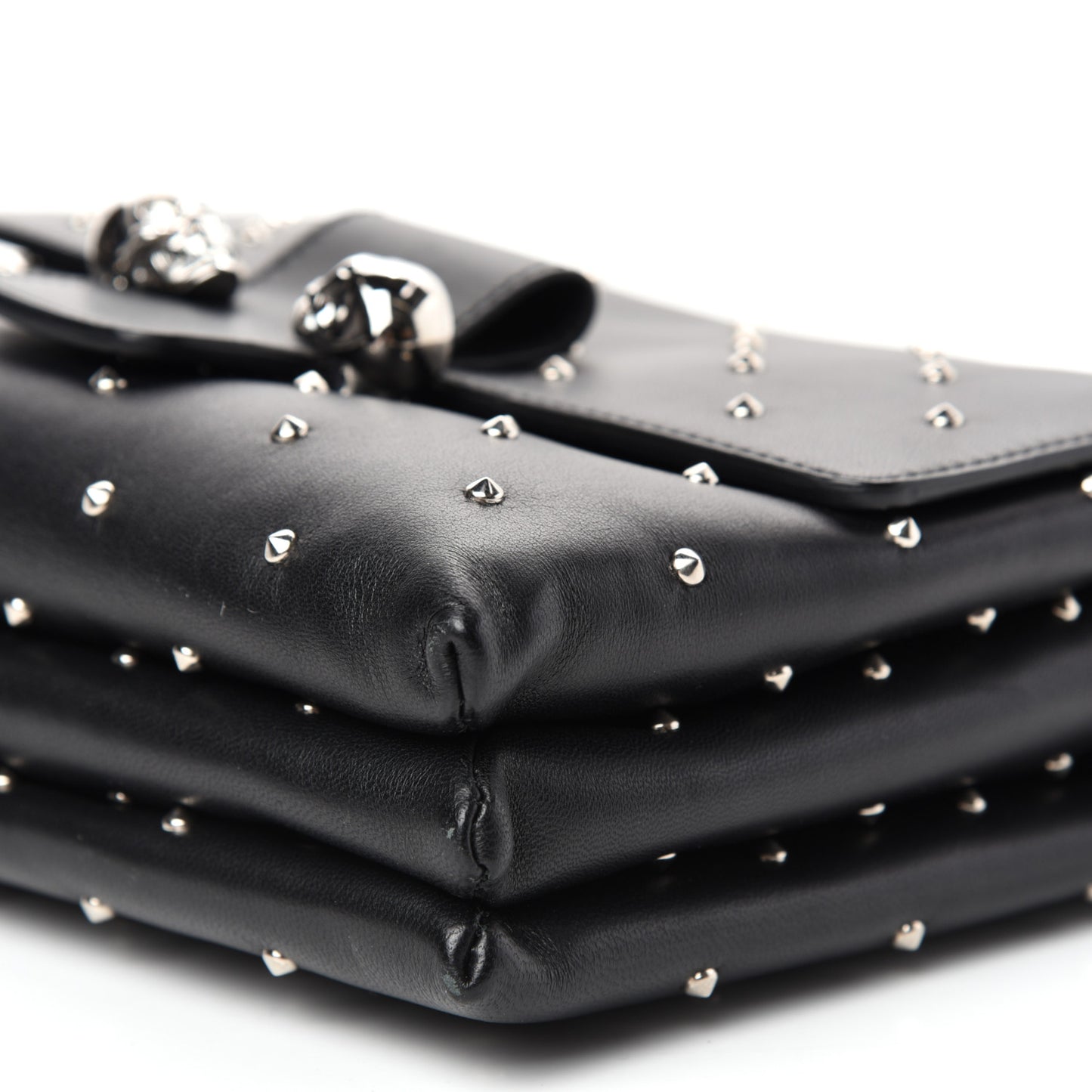 Goatskin Studded Twin Skull Crossbody Black