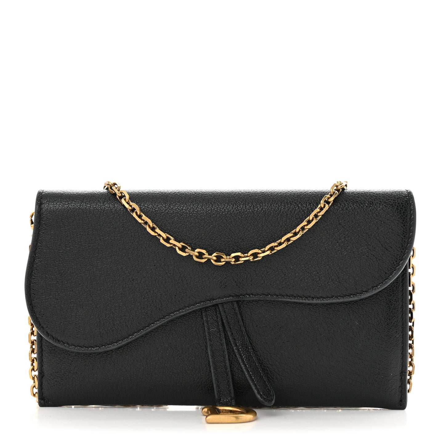 Goatskin Saddle Long Wallet With Chain Black