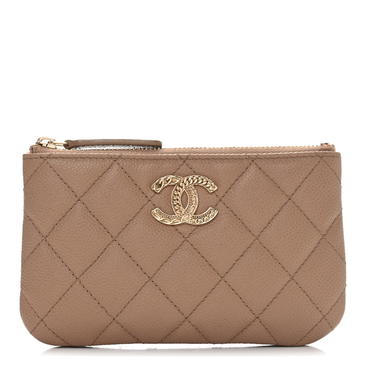 Caviar Quilted Small Multi Chain Cosmetic Case Beige