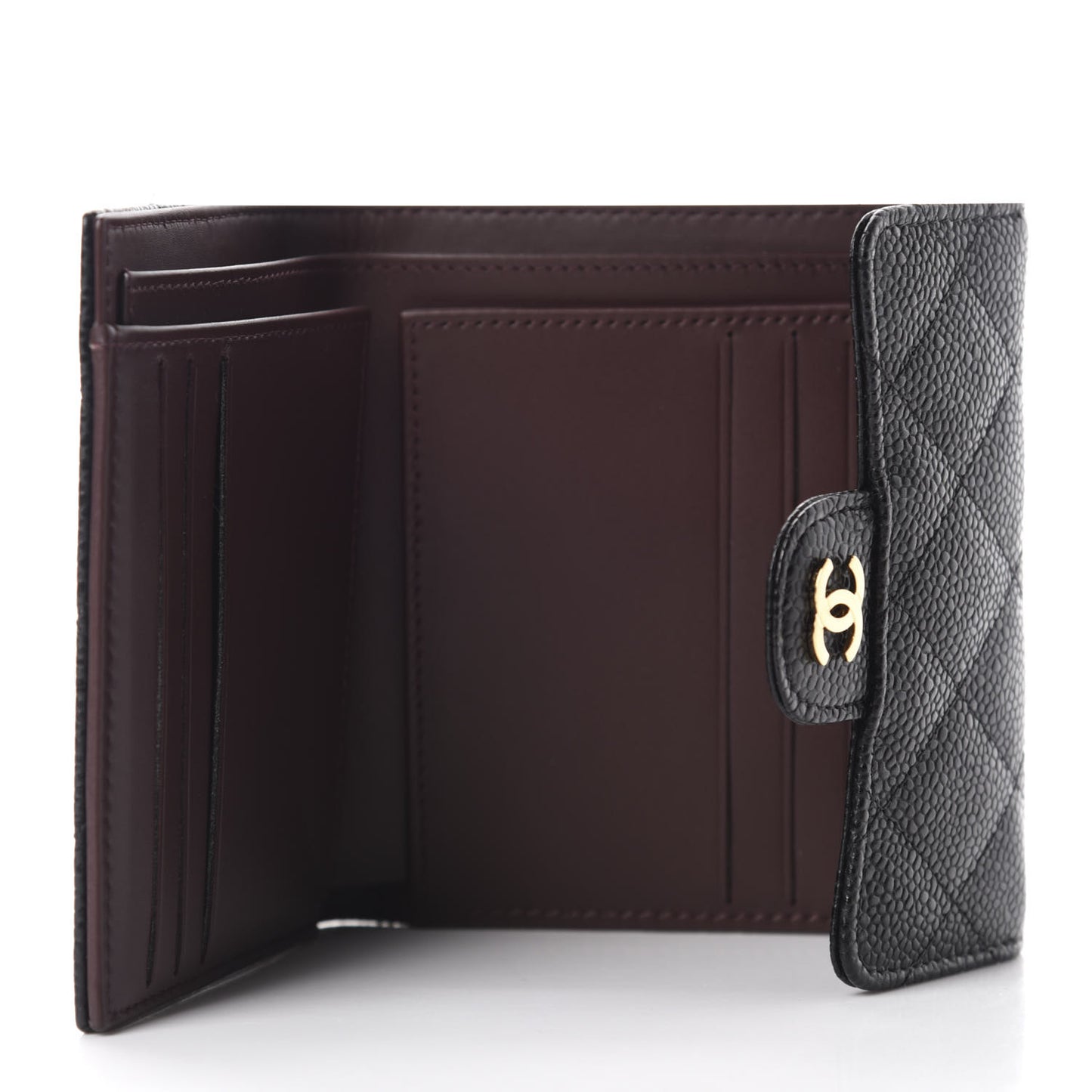 Caviar Quilted Compact Flap Wallet Black