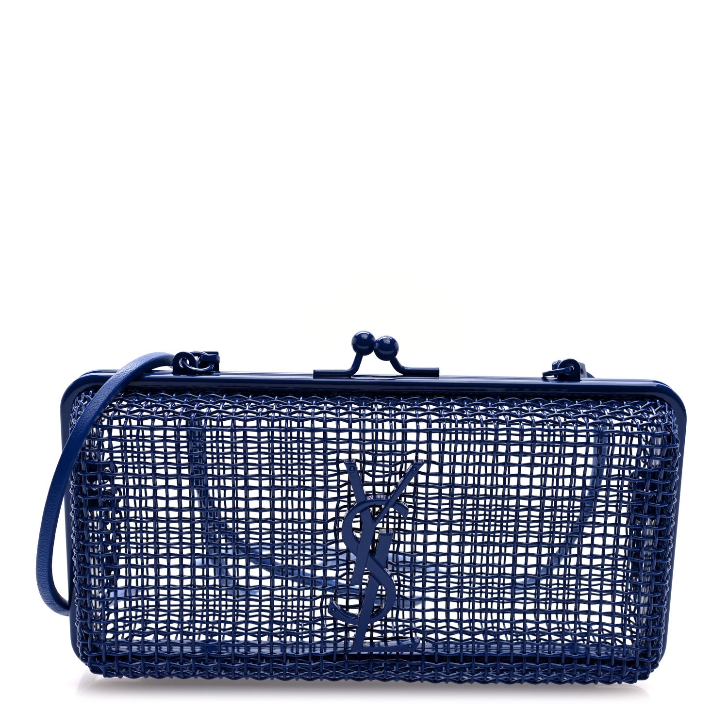 Saint Laurent Brass Lambskin Monogram Cassandre Cage Bag Blue