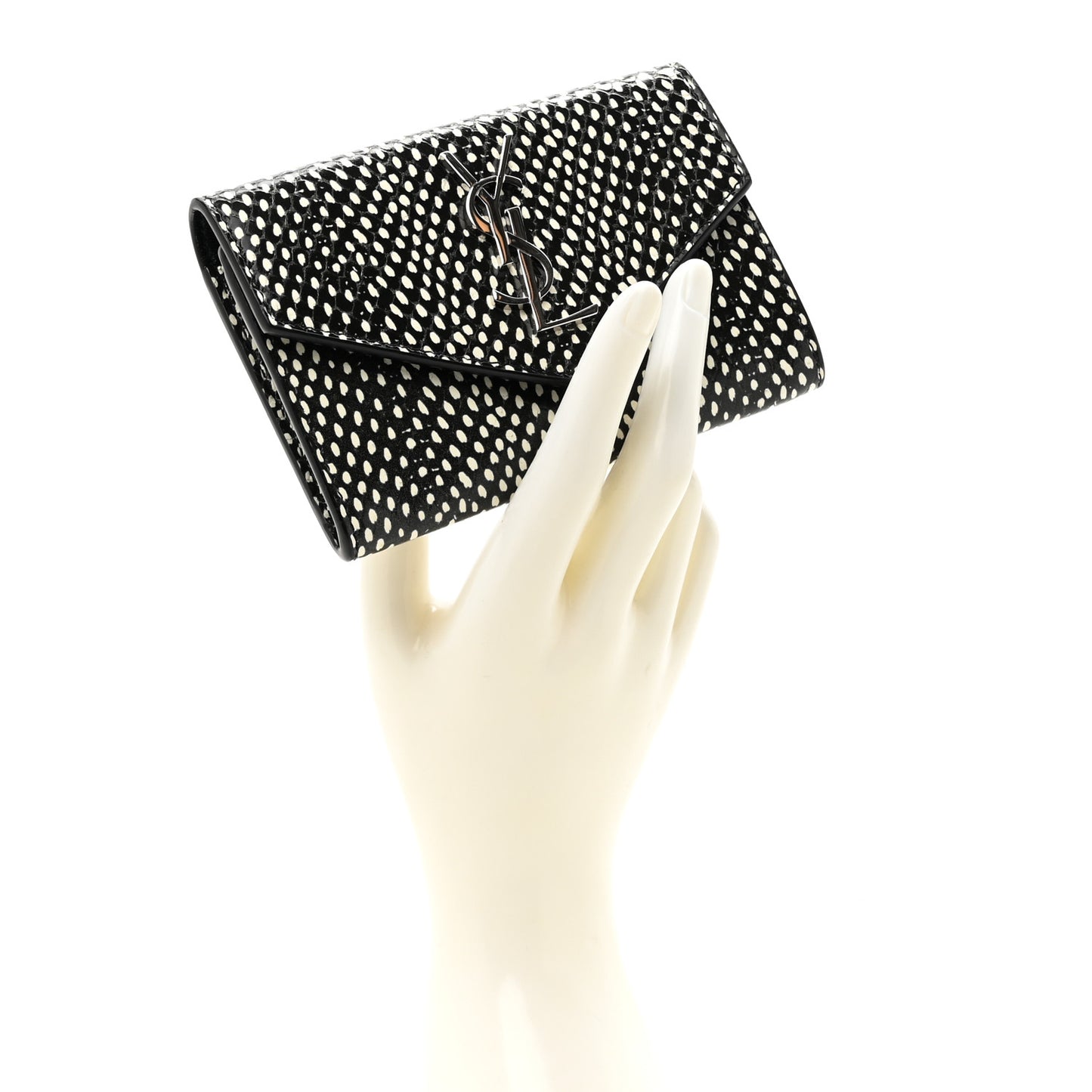 Calfskin Lambskin Snakeskin Embossed Small Monogram Envelope Wallet Black White