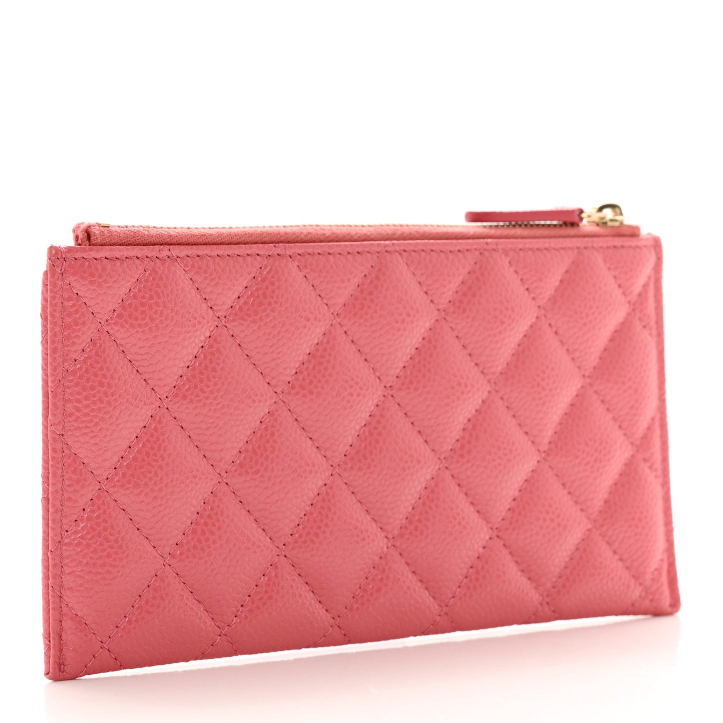 Iridescent Caviar Quilted Classic Zip Pouch Rose Pink