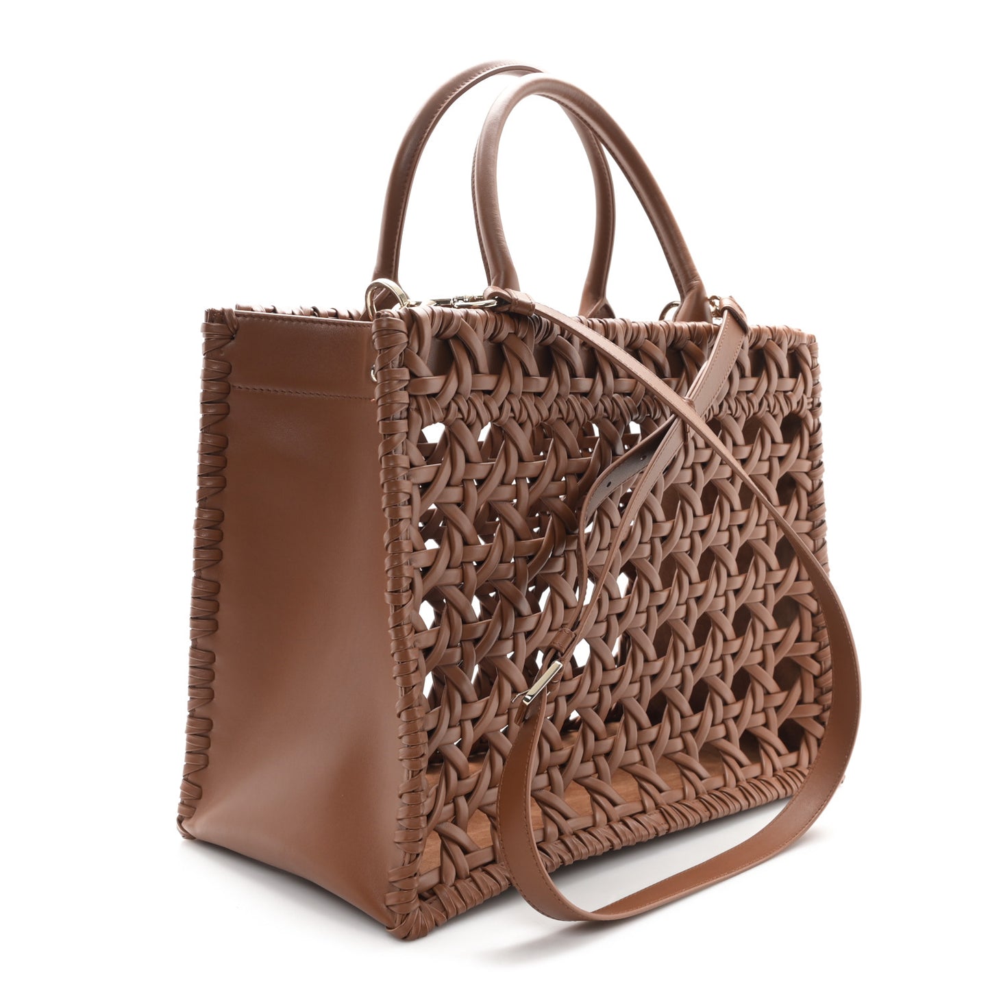 Calfskin Braided Cannage Medium Book Tote Golden Saddle