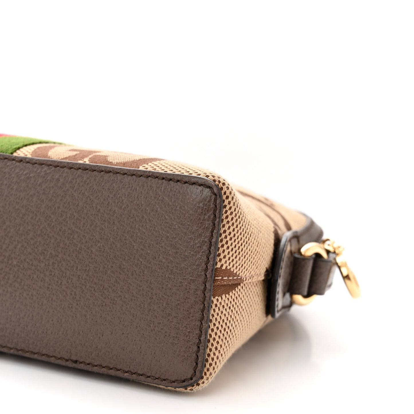Monogram Jumbo GG Textured Dollar Calfskin Web Small Ophidia Dome Shoulder Bag Camel Ebony New Acero