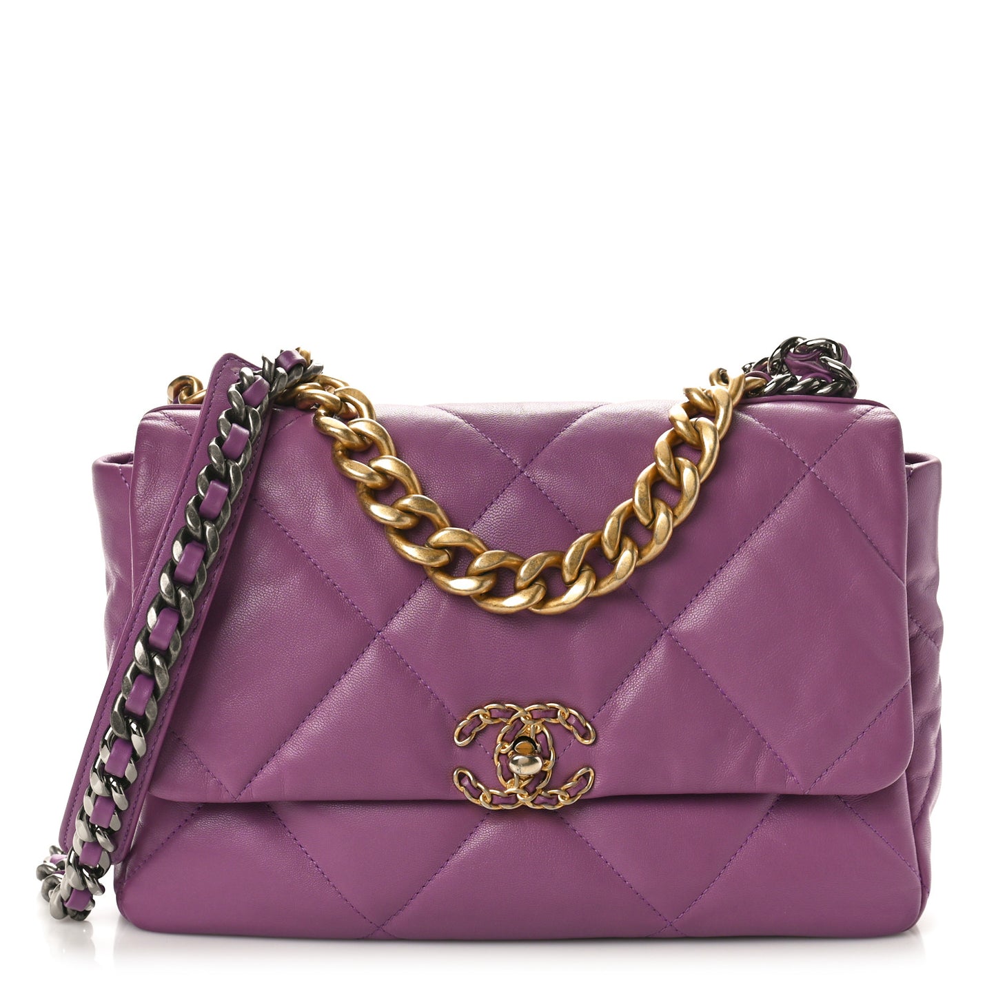 Goatskin Quilted Large Chanel 19 Flap Purple