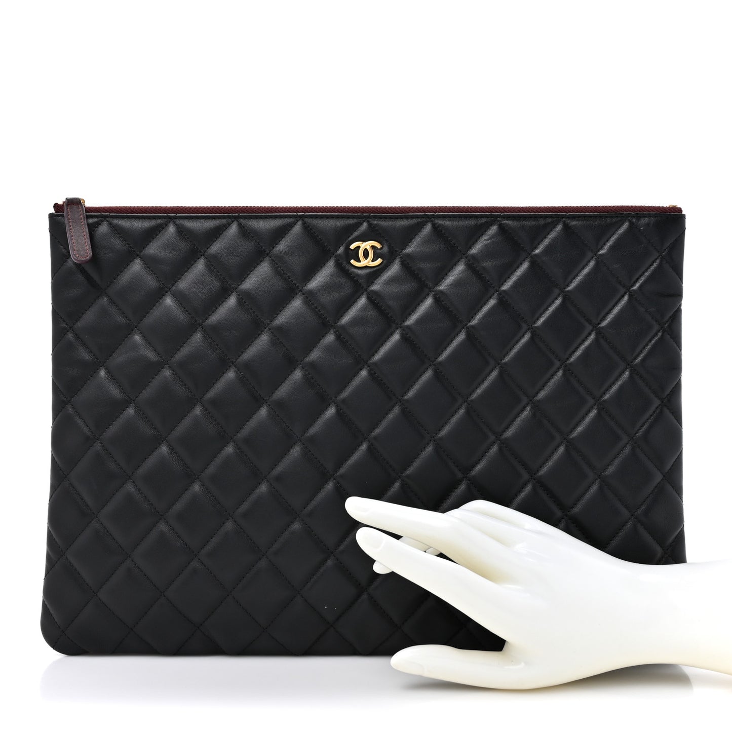 Lambskin Quilted Large Cosmetic Case Black